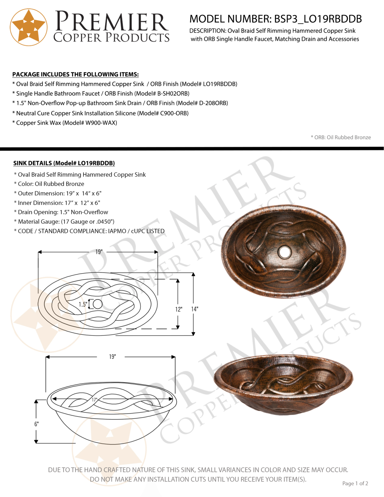 Premier Copper Products IER1620 Specifications - ManualMachine.com