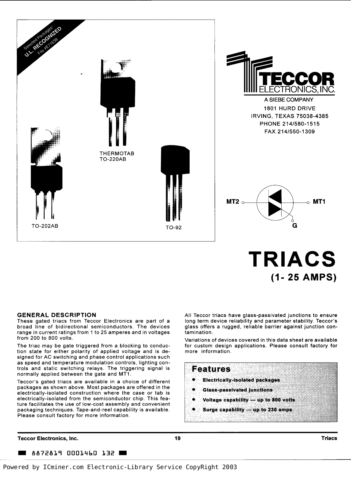 Teccor Electronics TRIACS User Manual