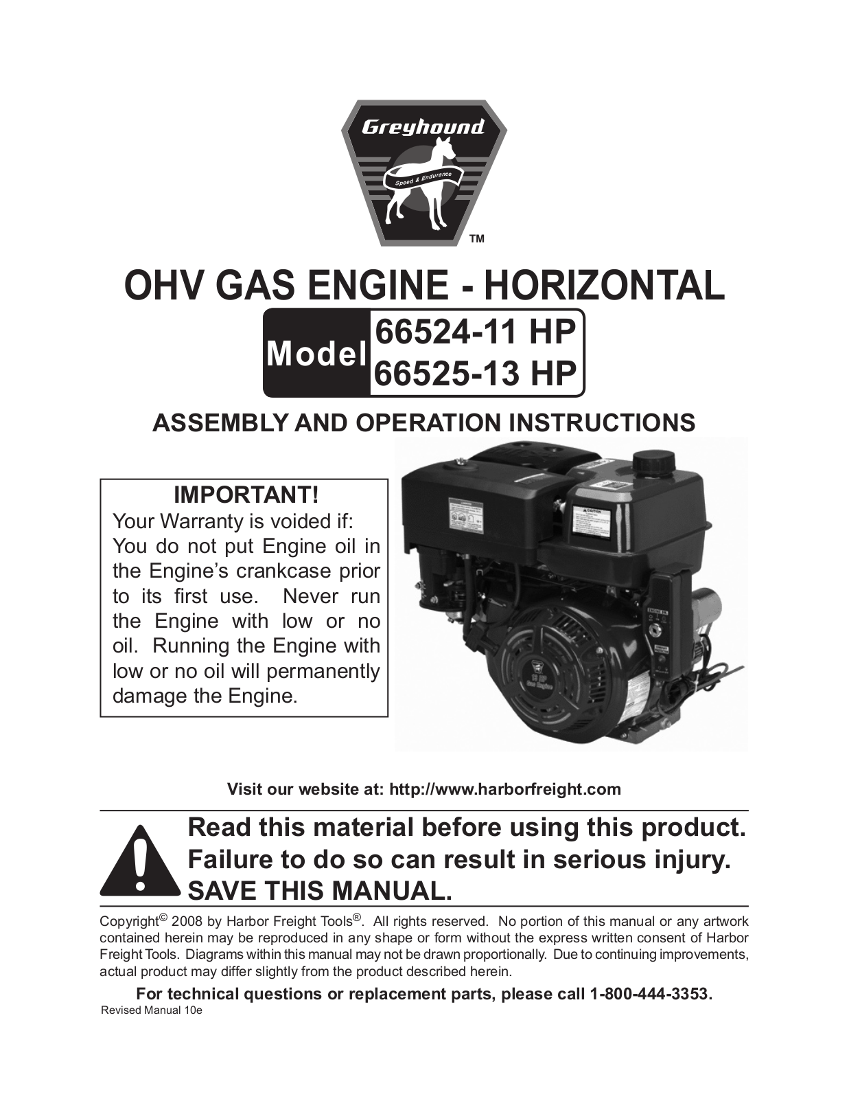 Greyhound 66524-11 HP, 66525-13 HP Assembly And Operation Instructions Manual