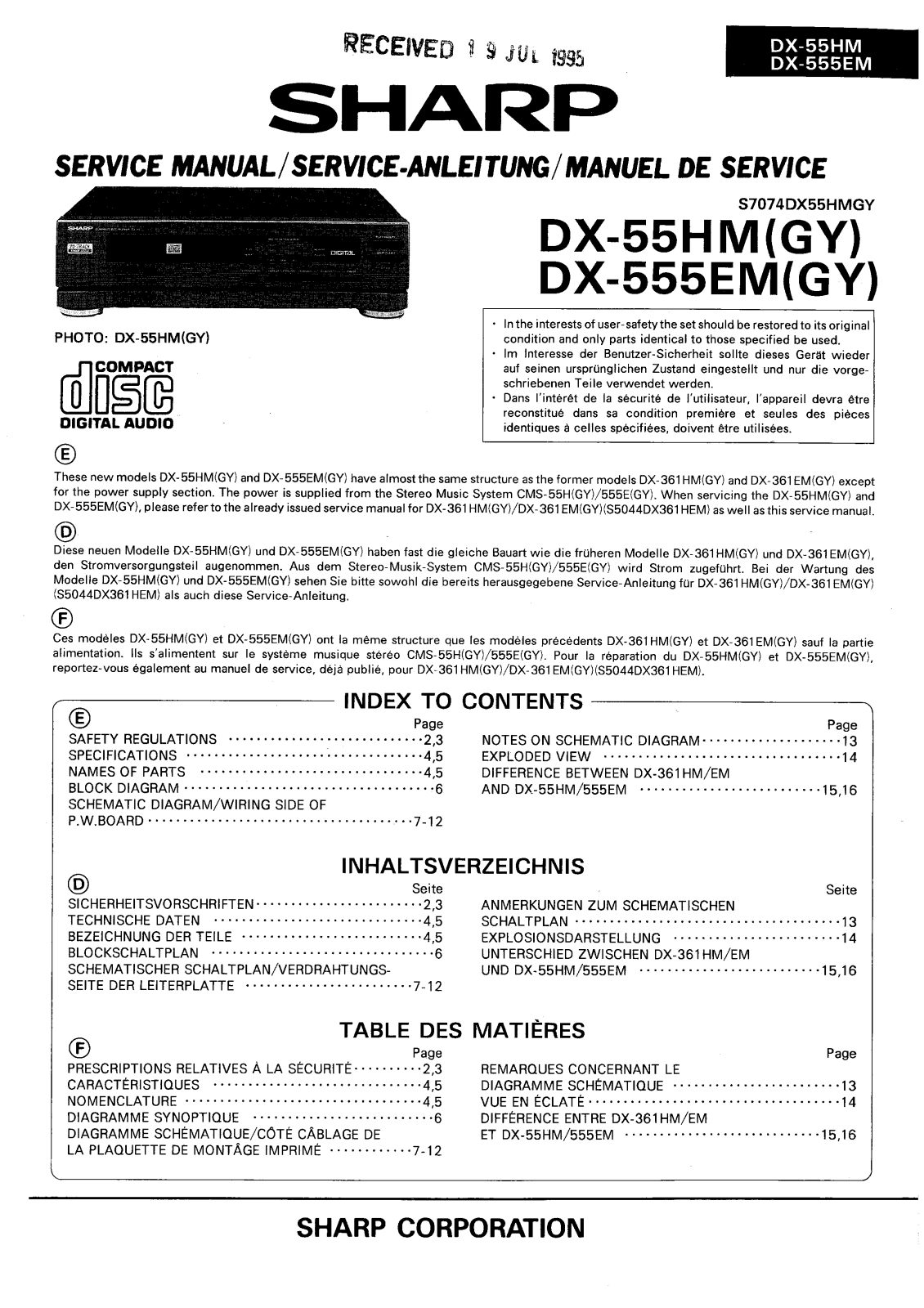 Sharp DX-555EM Service Manual