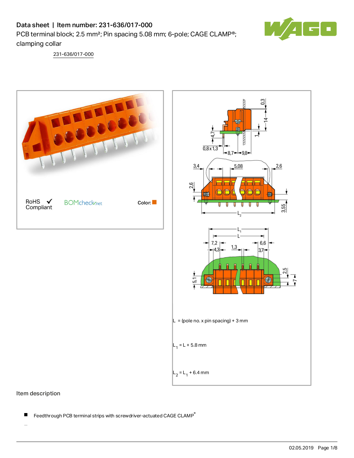 Wago 231-636/017-000 Data Sheet