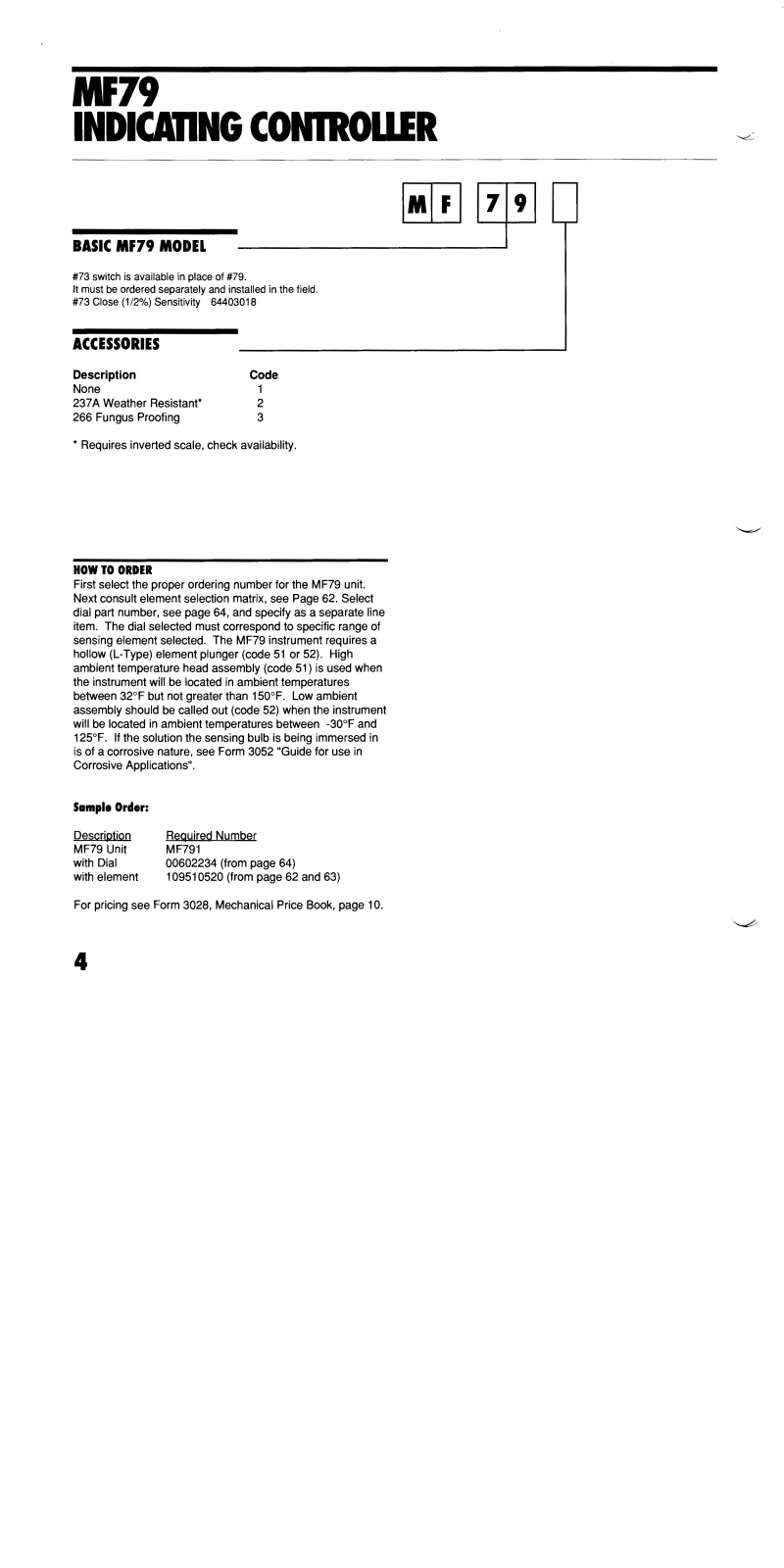 Partlow MF79 Data sheet