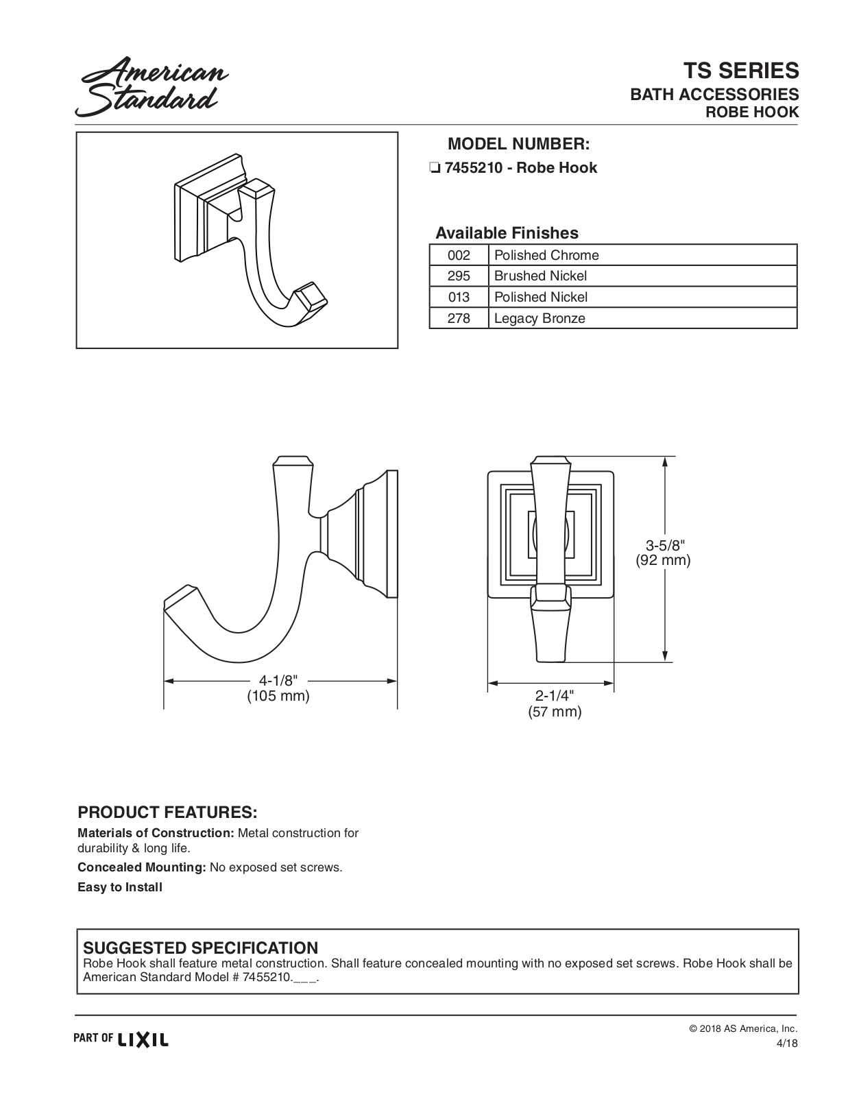 American Standard ASD10674 Specifications - ManualMachine.com