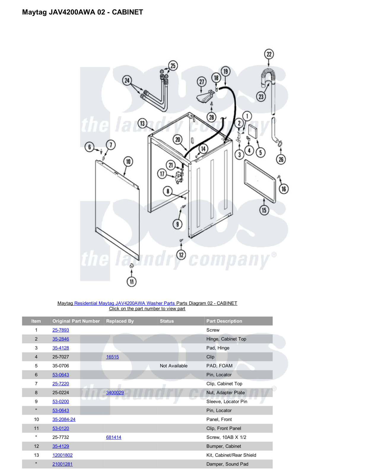 Maytag JAV4200AWA Parts Diagram