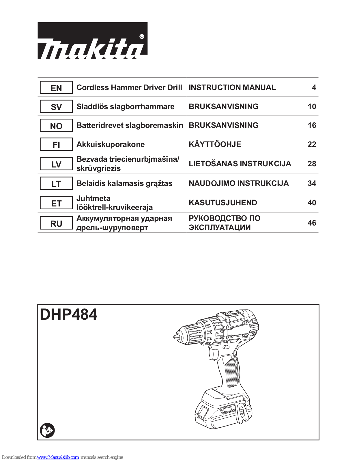 Makita DHP484 Instruction Manual