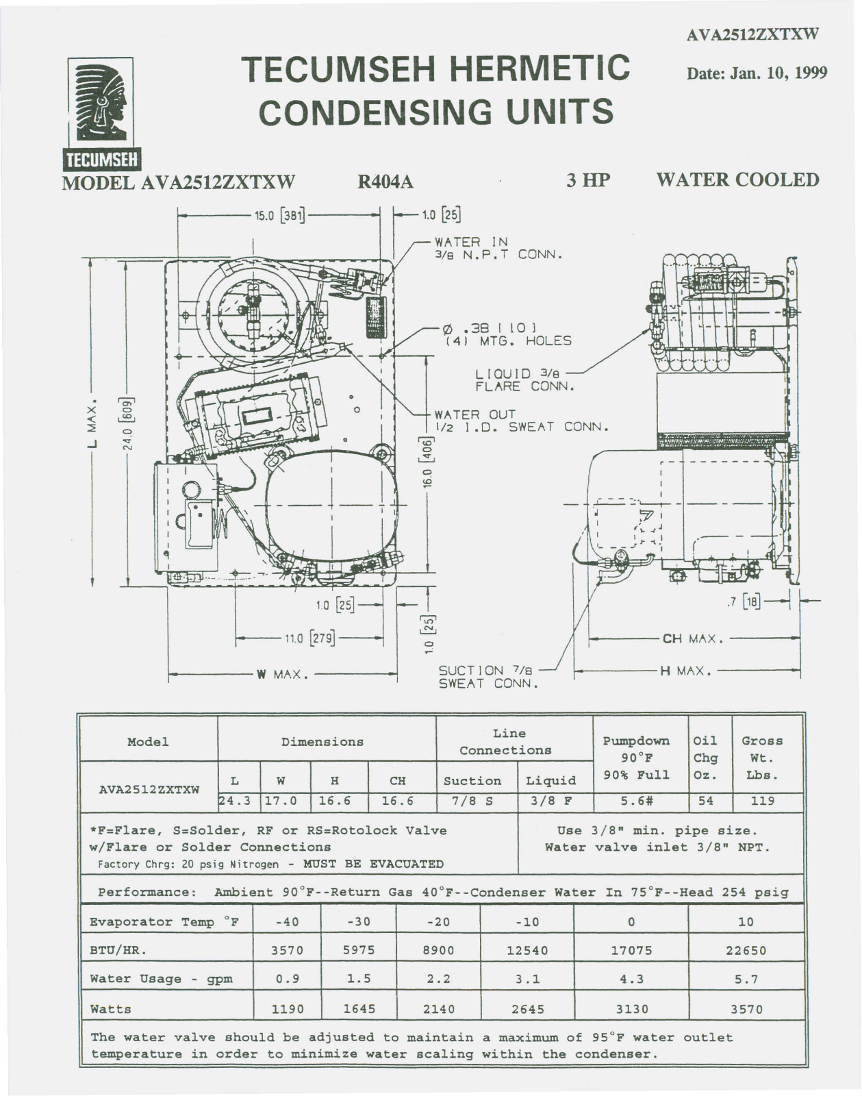 Tecumseh AVA2512ZXTXW Performance Data Sheet