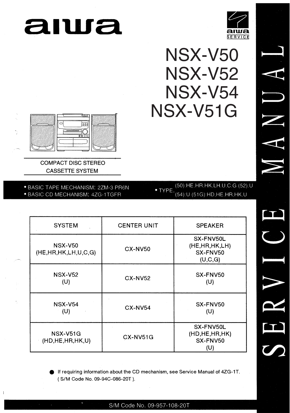 Aiwa NSX-V50, NSX-V52, NSX-V51G, NSX-V54 Service Manual