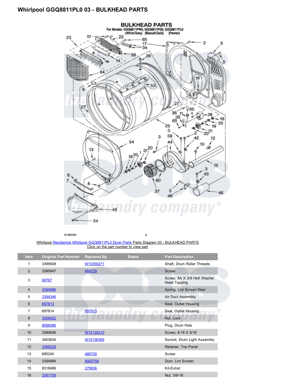 Whirlpool GGQ8811PL0 Parts Diagram