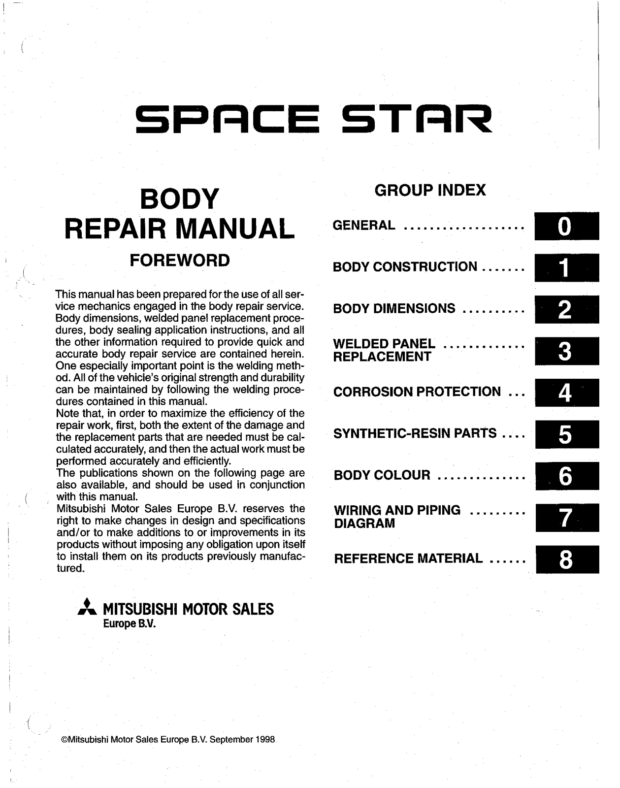 Mitsubishi Space Star 1998 User Manual