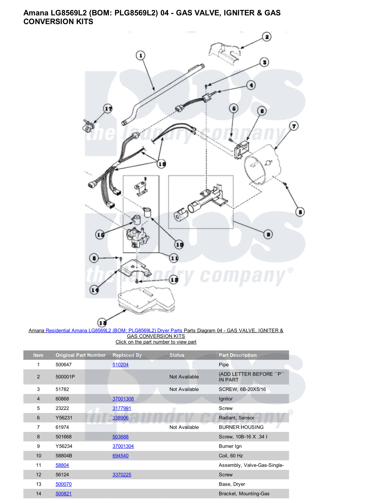 Amana LG8569L2 Parts Diagram