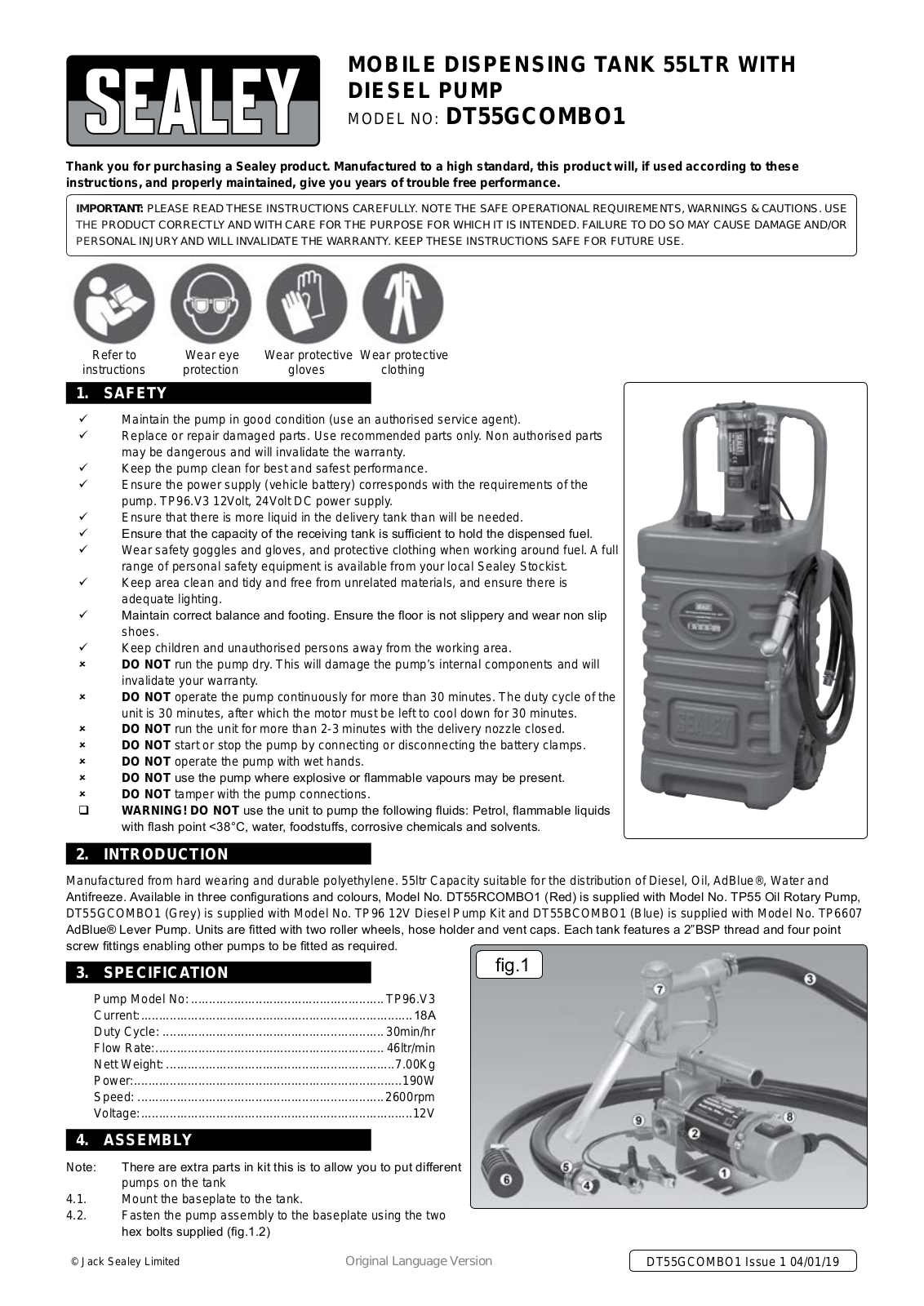 Sealey DT55GCOMBO1 Instruction Booklet