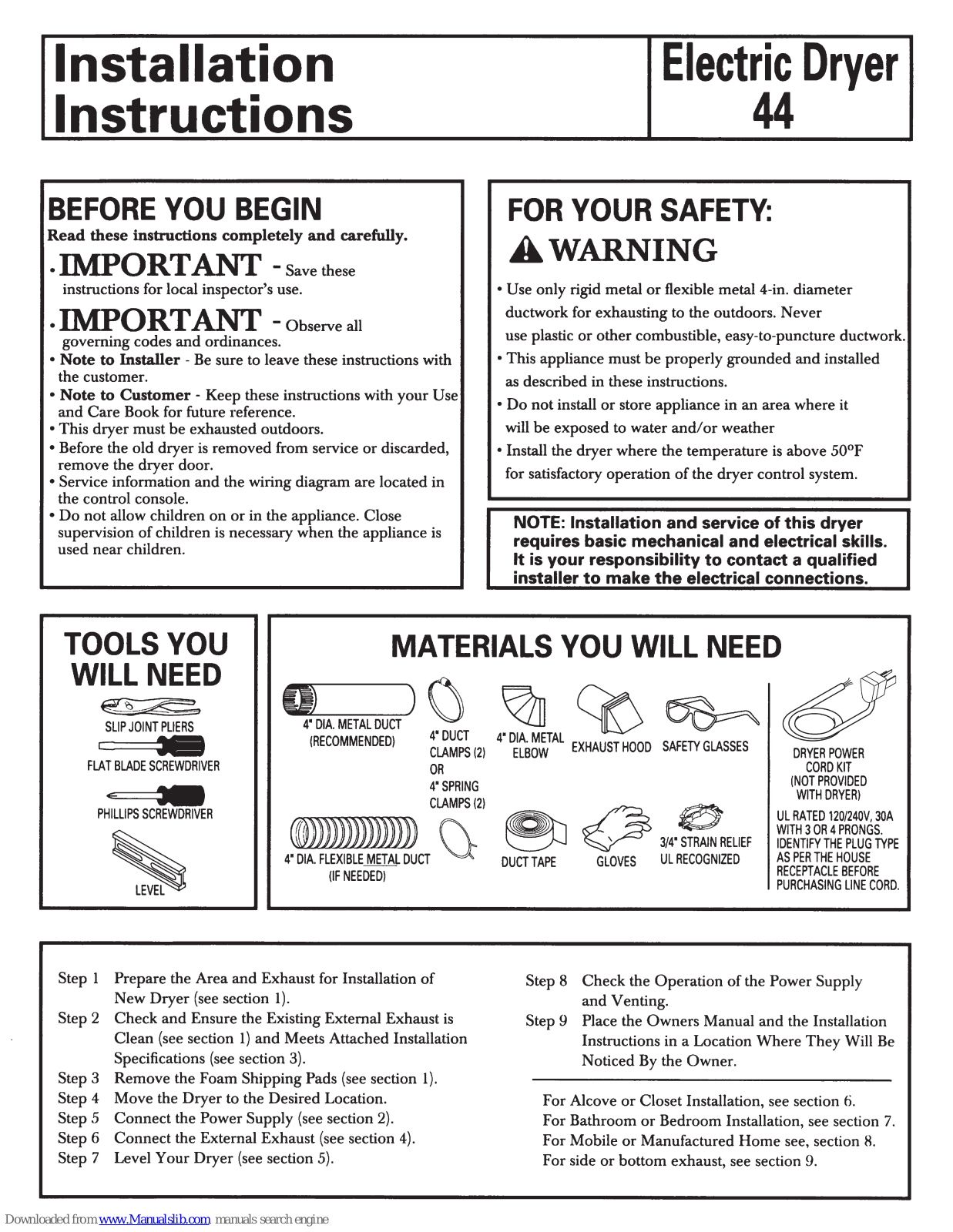 GE DMCD330EHWC, 44 Series Installation Instructions Manual