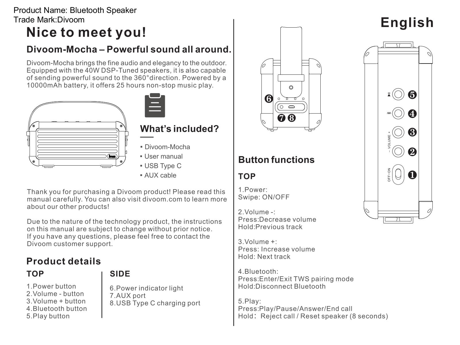 Divoom Technology MOCHA User Manual