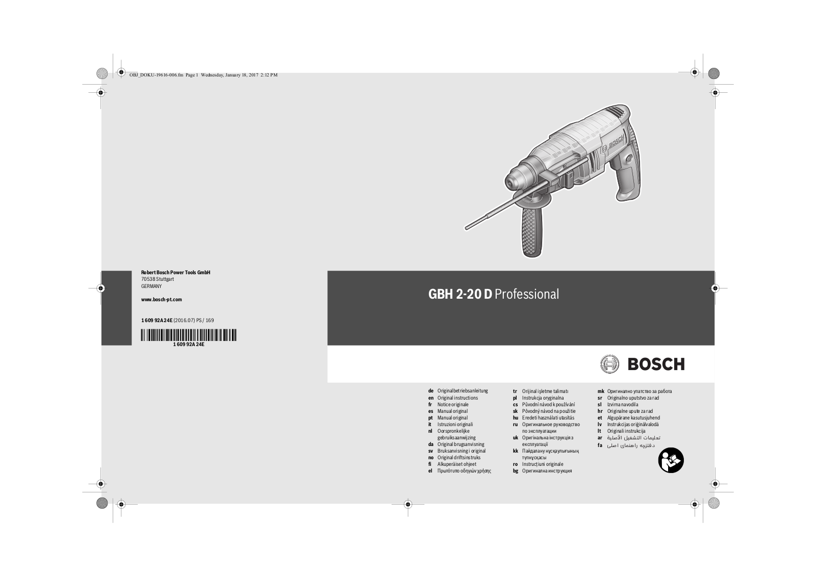 Bosch GBH 2-20D Professional User Manual