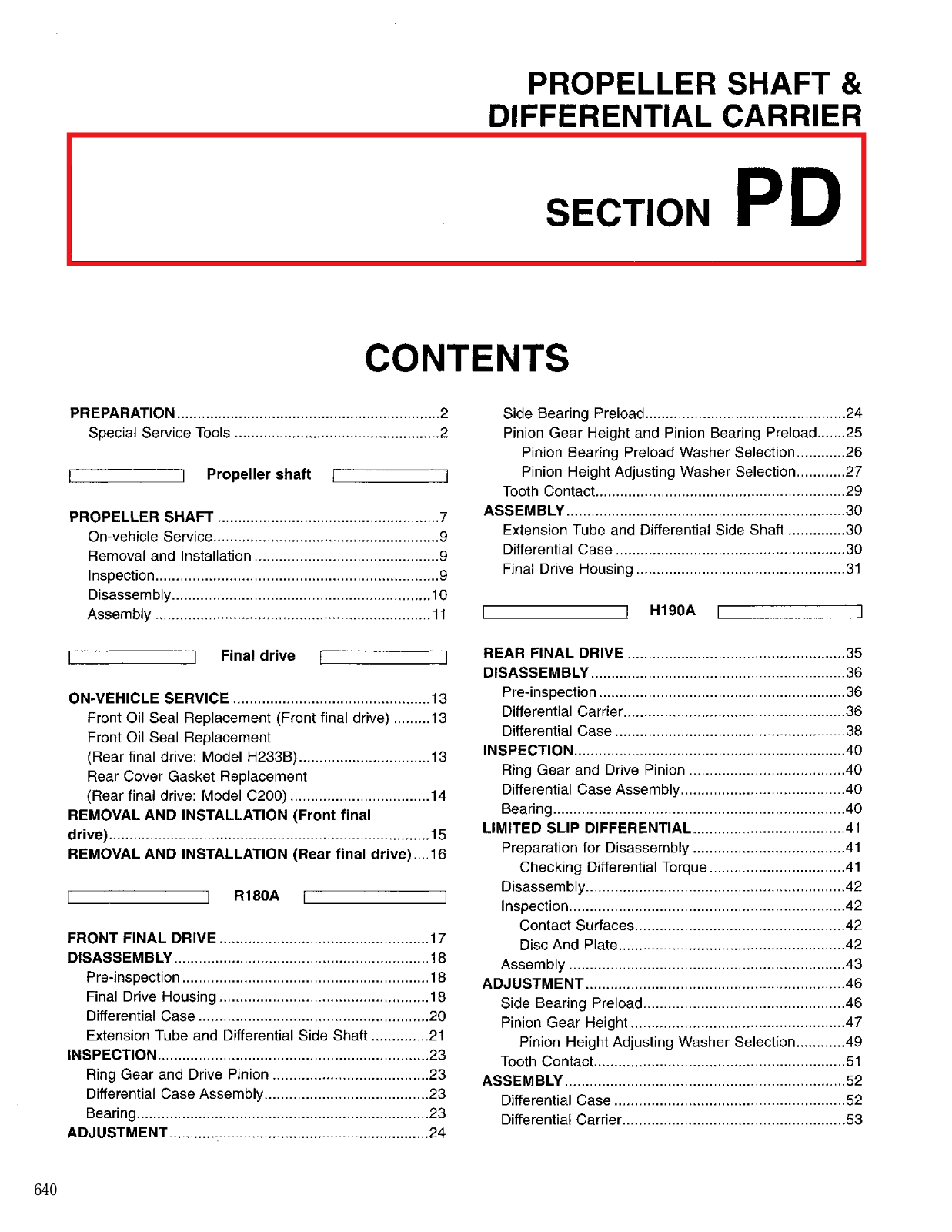 Nissan D21 Propeller Shaft Differential Carrier  PD 1996 Owner's Manual