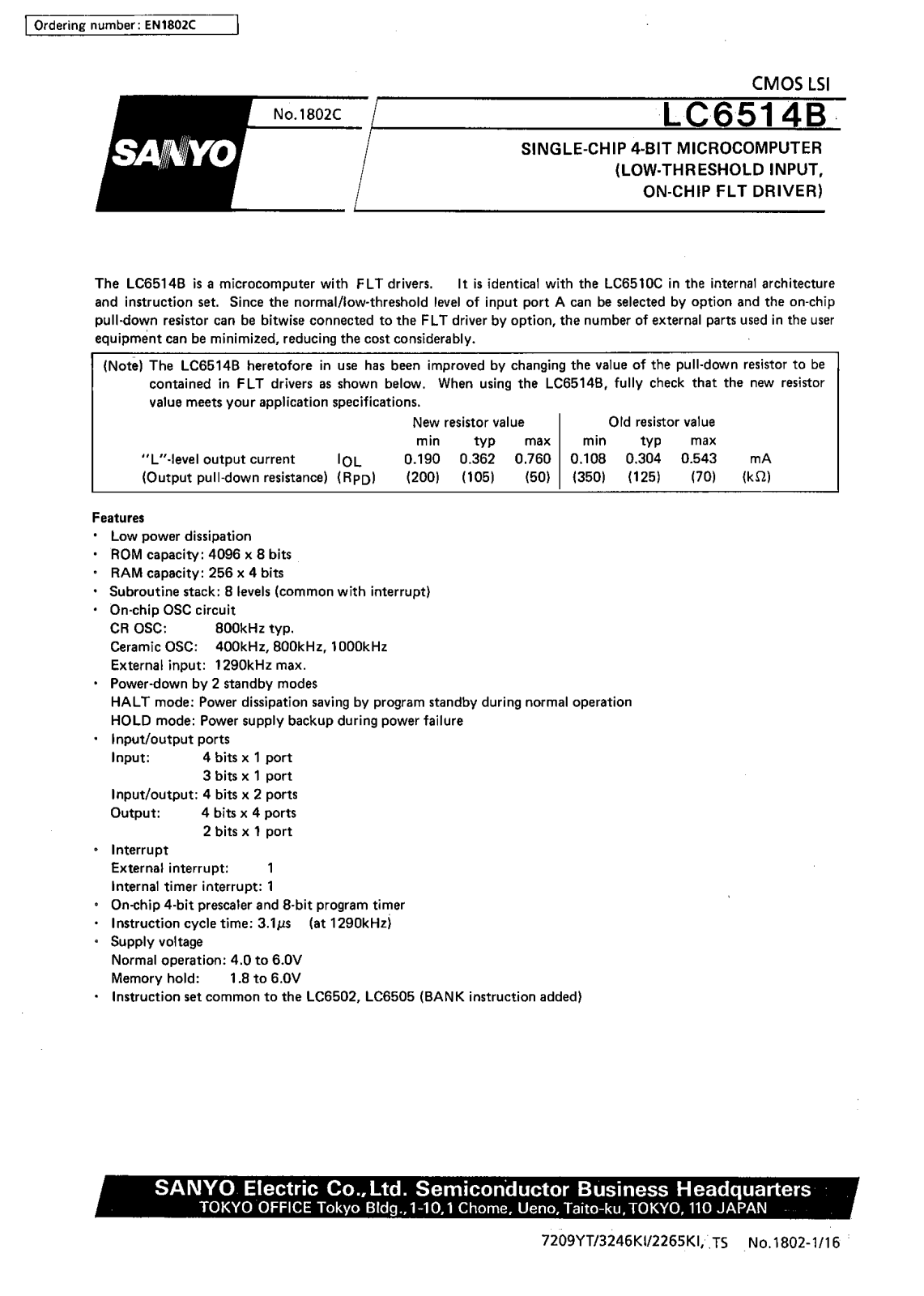 SANYO LC6514B Datasheet