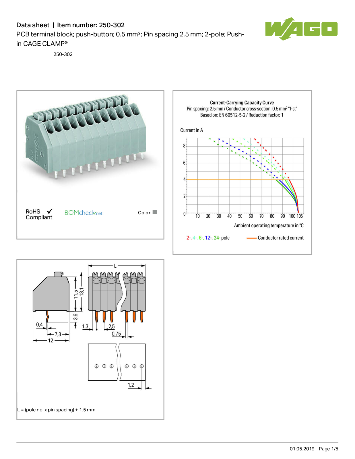 Wago 250-302 Data Sheet