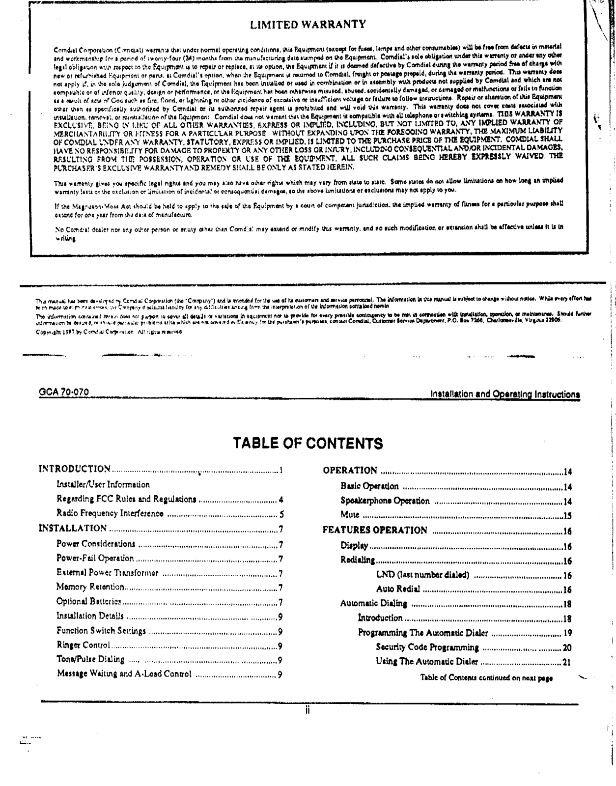 Comdial Scout Cordless For Impact and FX Service Manual