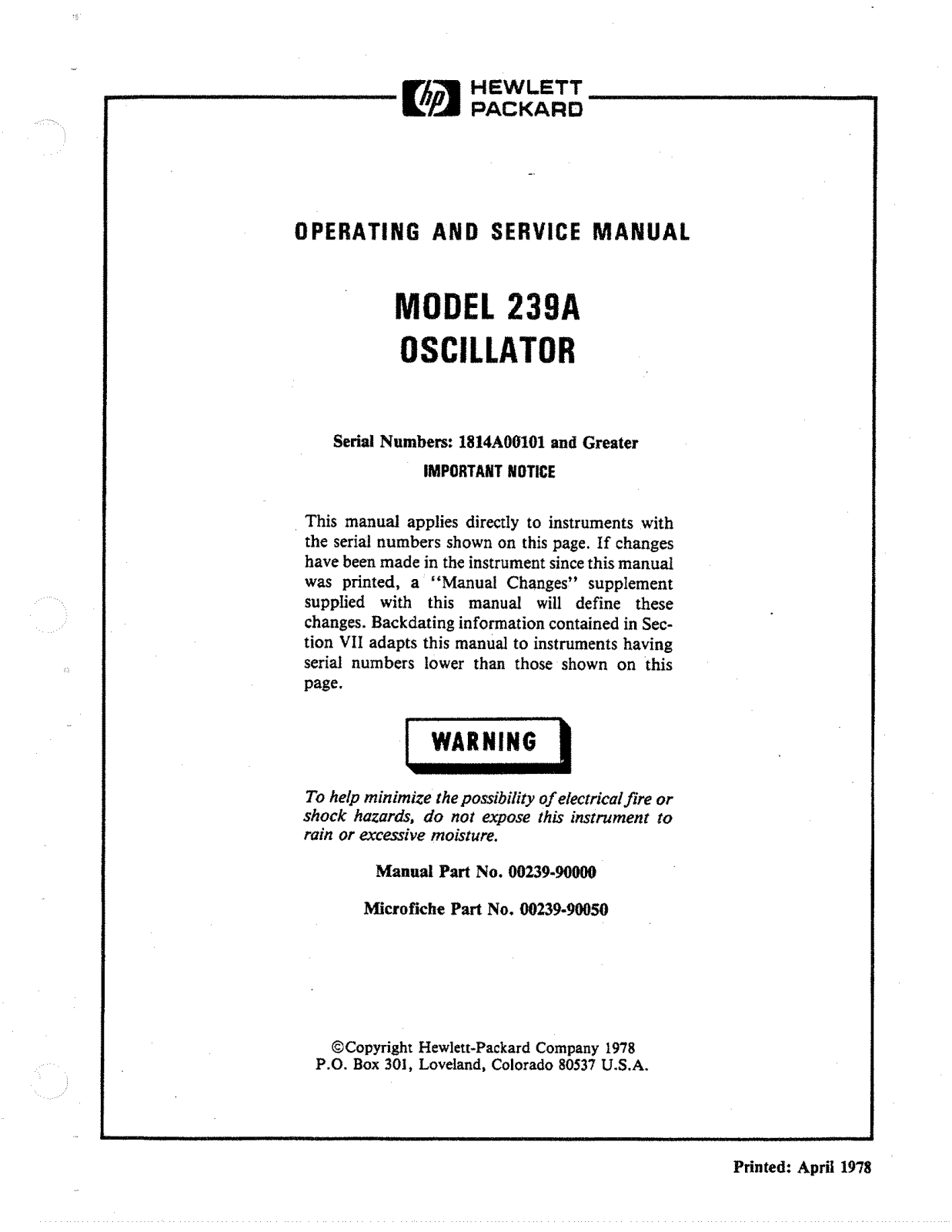 Hewlett-Packard 239A User Manual