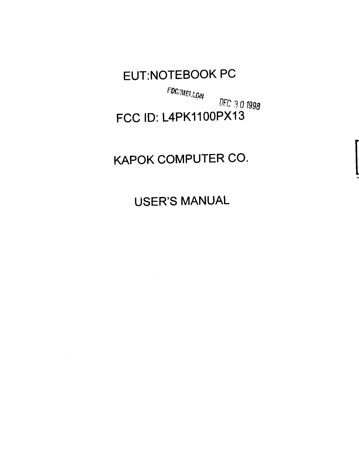 Kapok Computer Co K1100PX13 User Manual