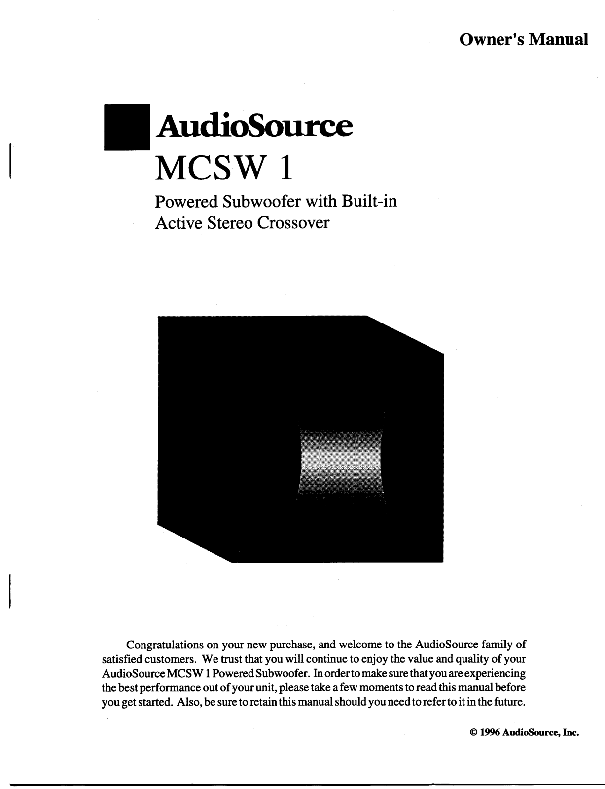 AudioSource MCSW 1 User Manual