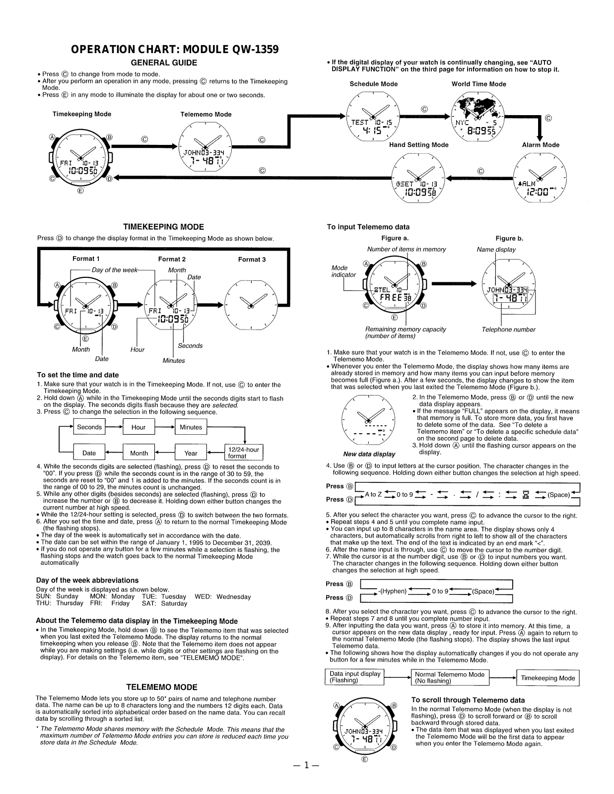 CASIO QW-1359 User Manual