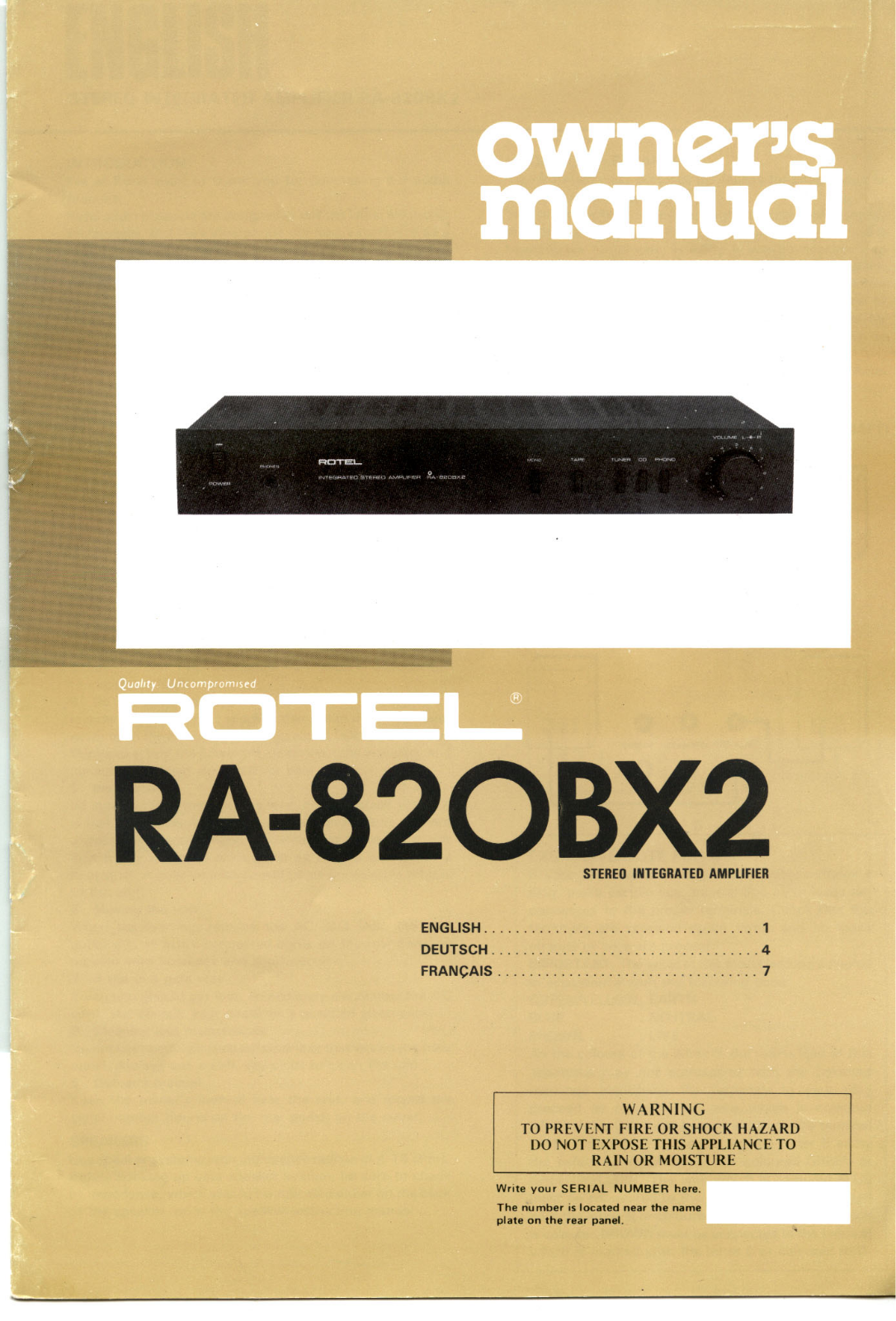 Rotel RA-820BX2 User Manual
