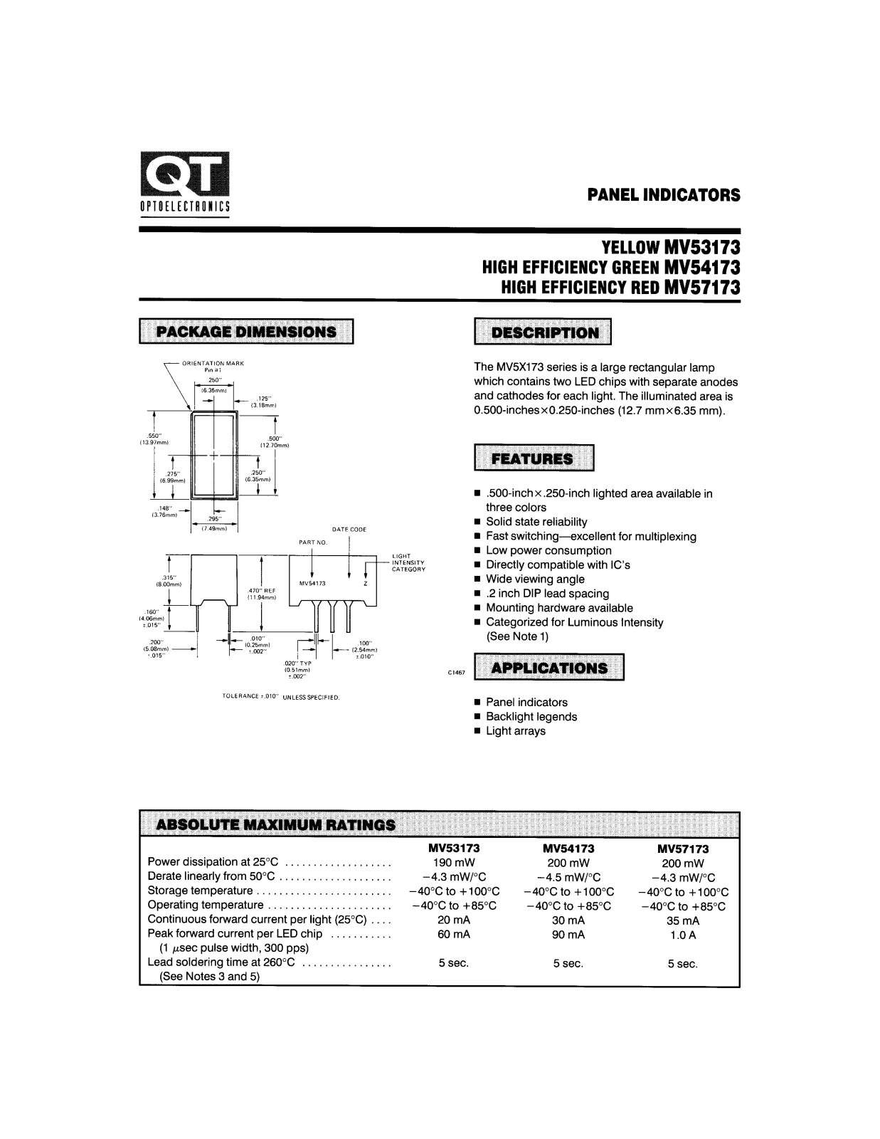 QT MV54173, MV57173, MV53173 Datasheet