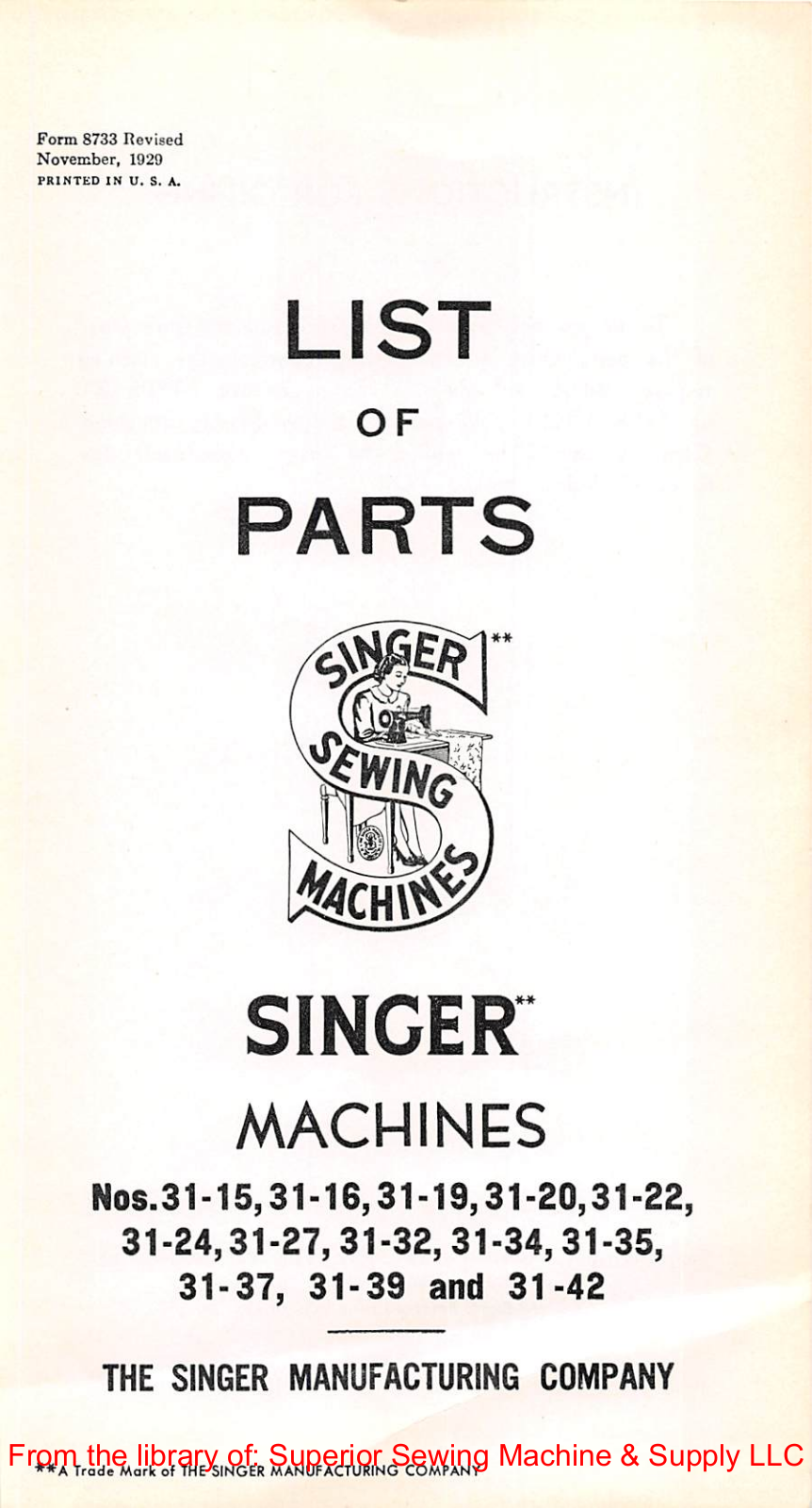 Singer 31-15, 31-16, 31-19, 31-20, 31-22 User Manual