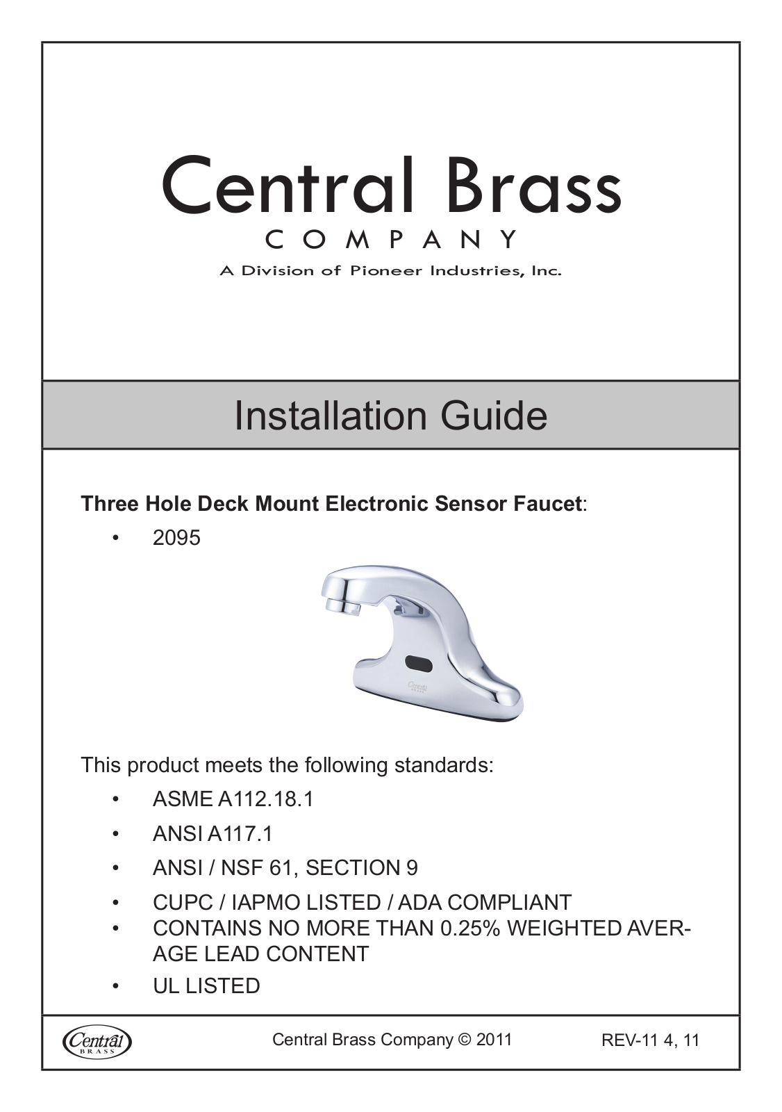 CENTRAL BRASS 2095 Installation  Manual - ManualMachine.com