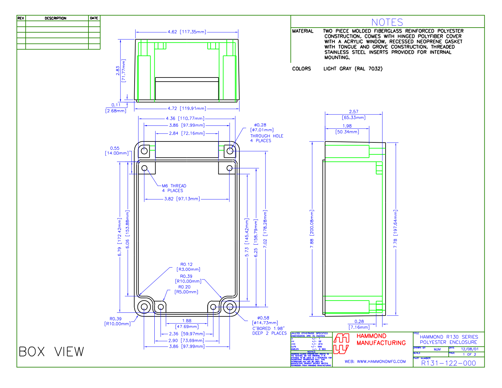 Hammond Manufacturing R131-122-000 technical drawings