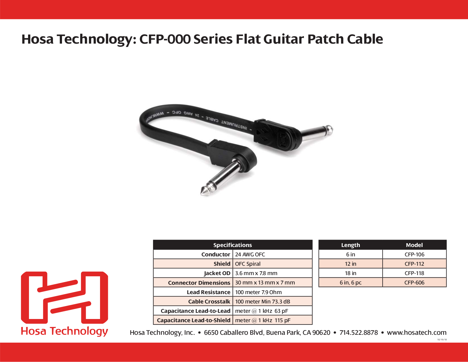 Hosa CFP-106, CFP-112, CFP-118, CFP-606 Data Sheet