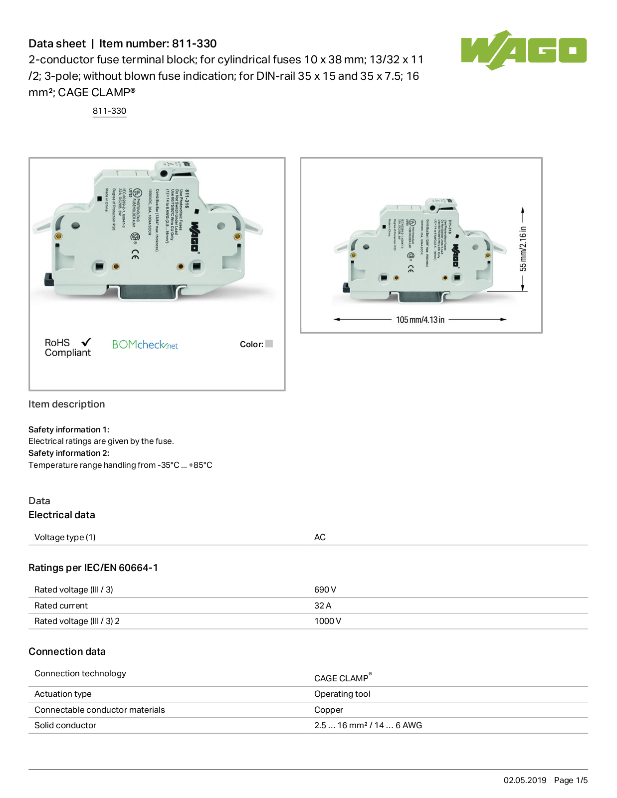 Wago 811-330 Data Sheet