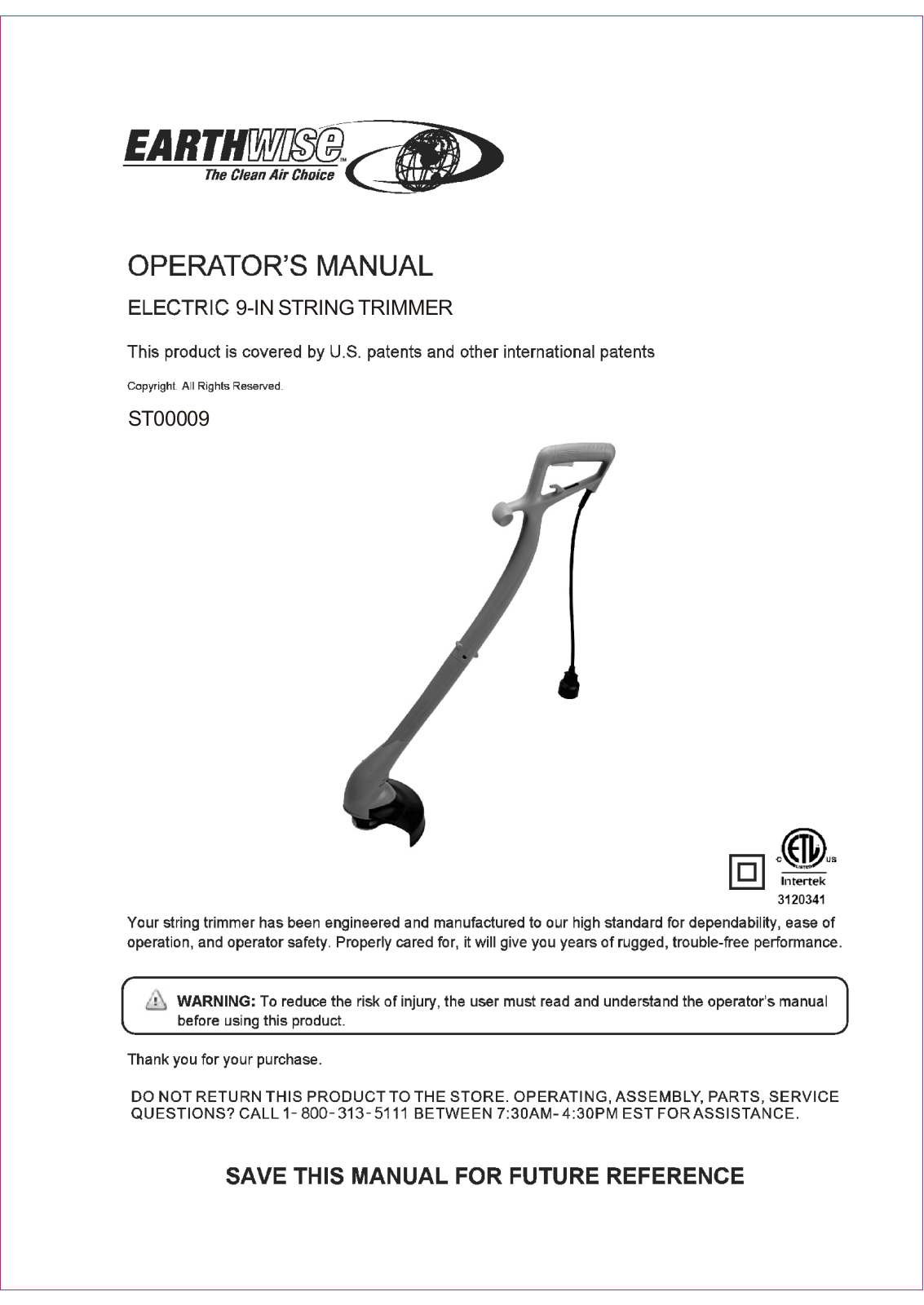 EarthWise ST00009 Operator's Manual