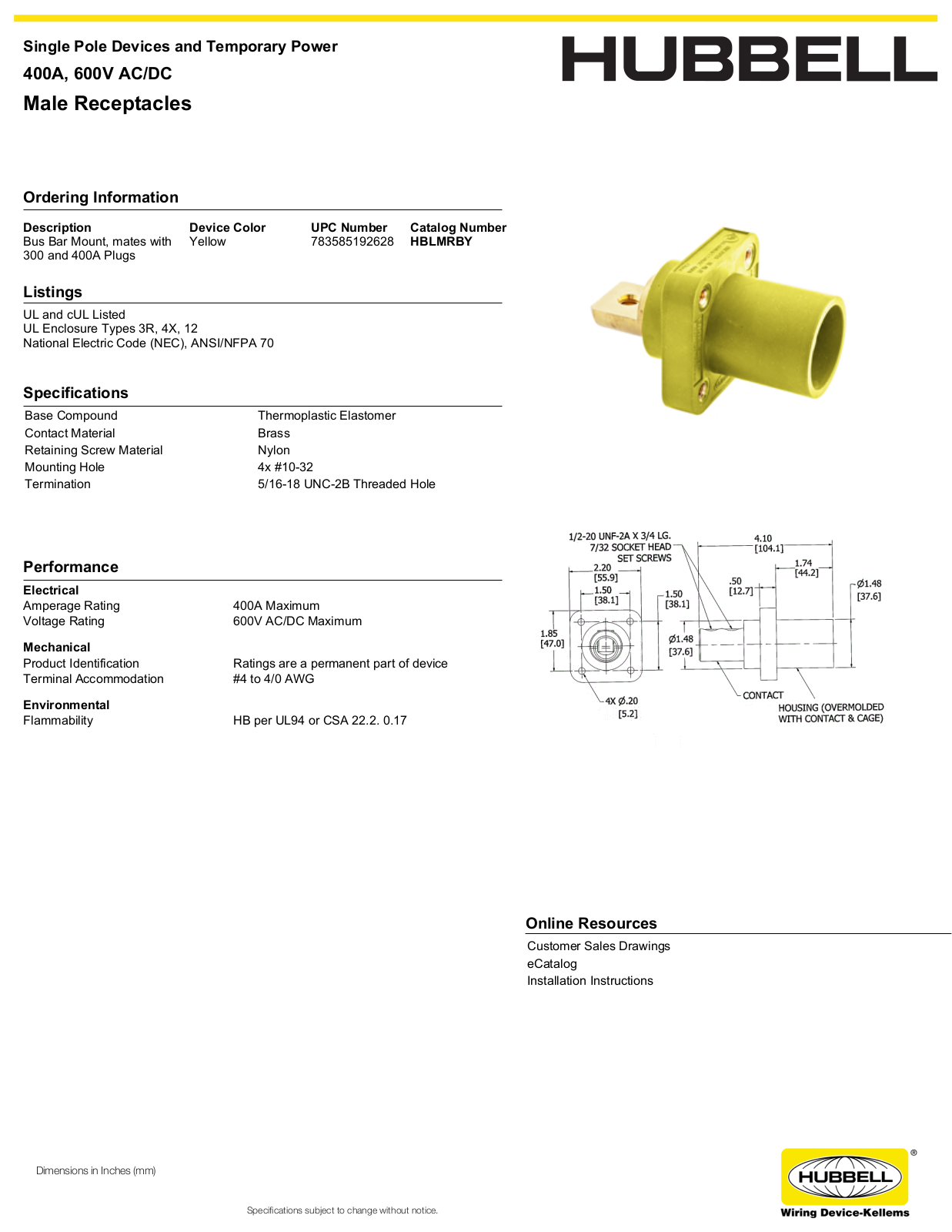 Hubbell HBLMRBY Specifications - ManualMachine.com