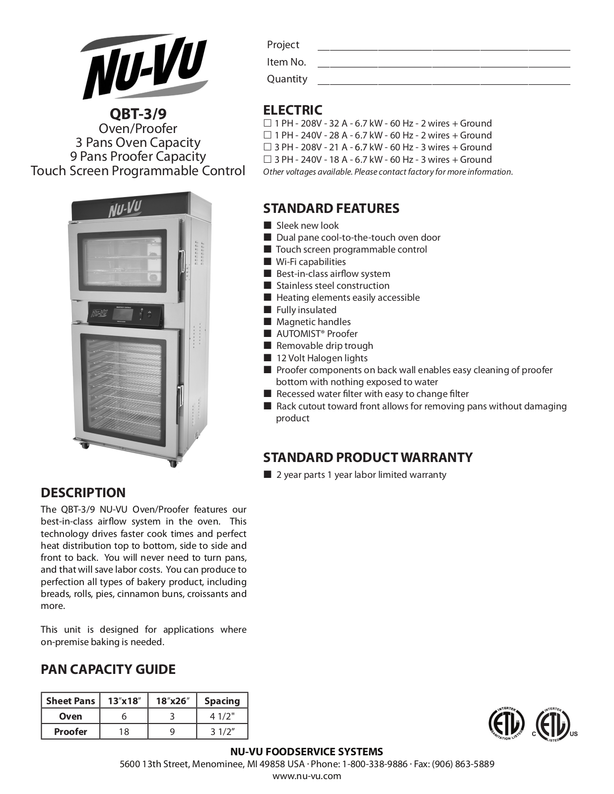 Nu-Vu QBT-3-9 User Manual