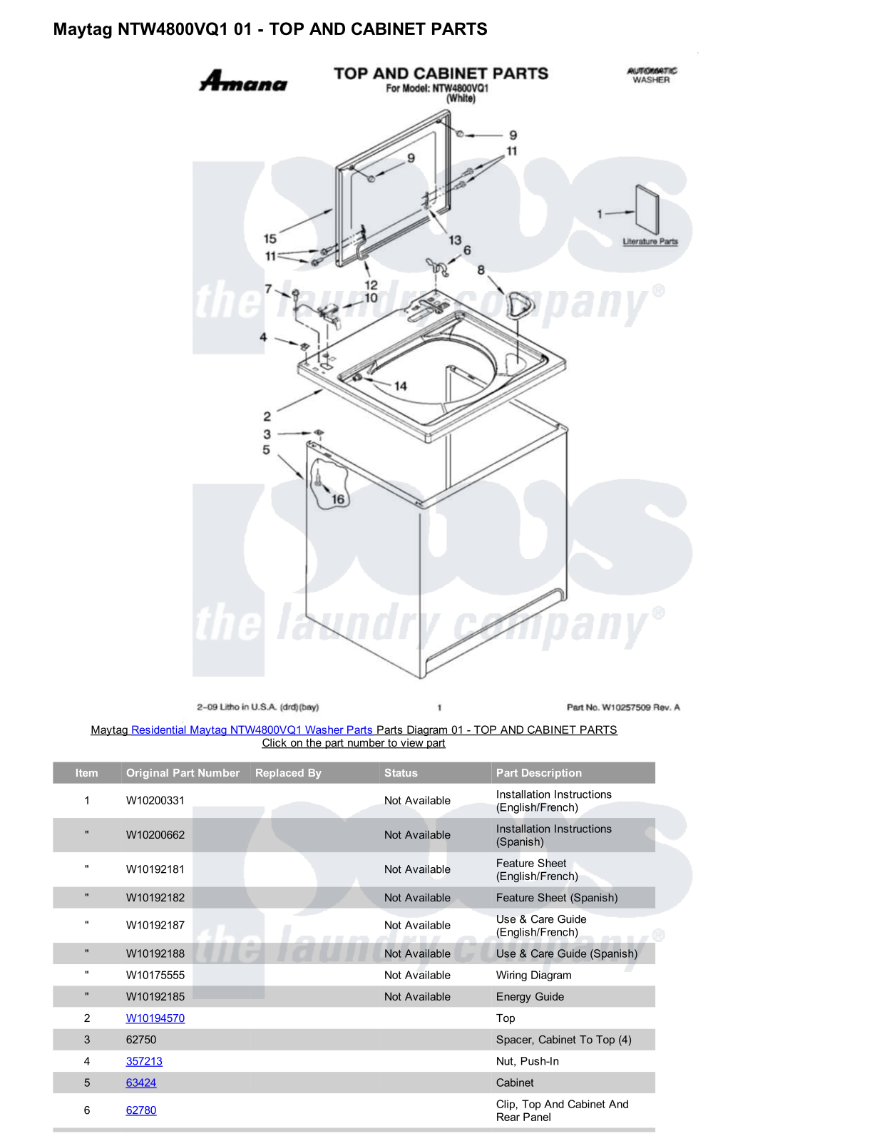 Maytag NTW4800VQ1 Parts Diagram