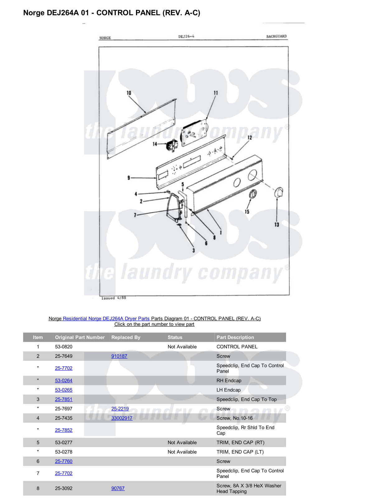 Norge DEJ264A Parts Diagram