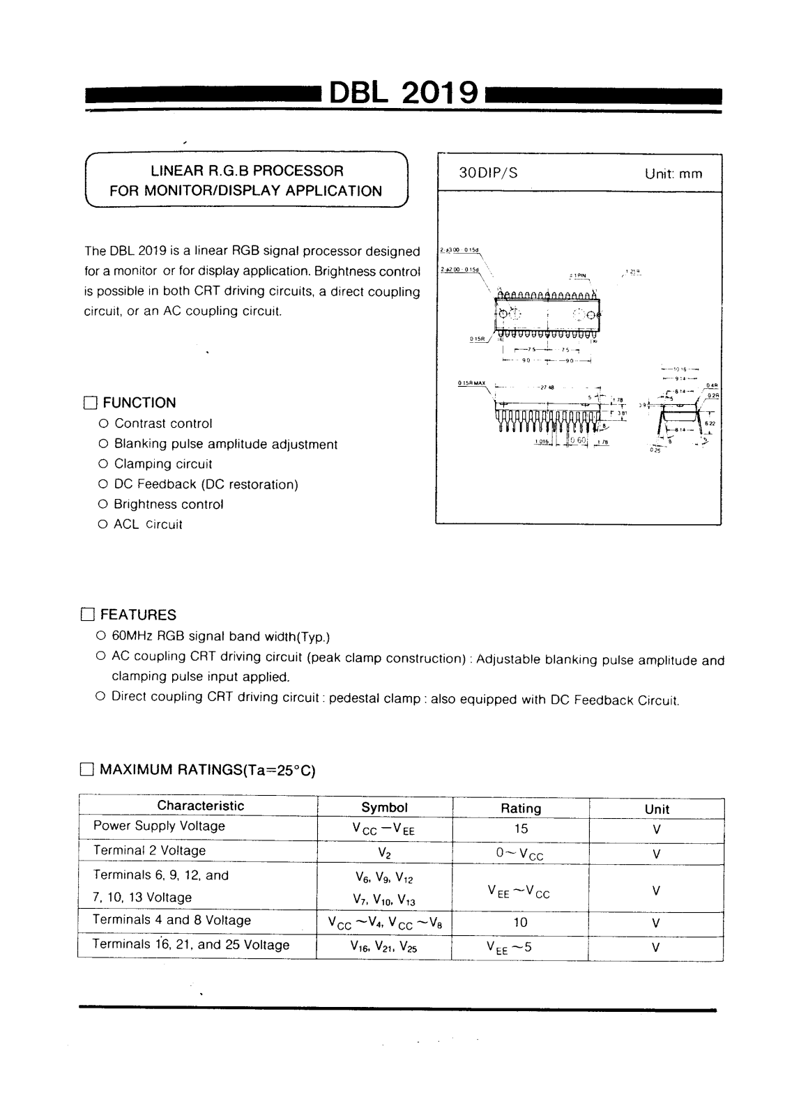 Daewoo Semiconductor DBL2019 Datasheet