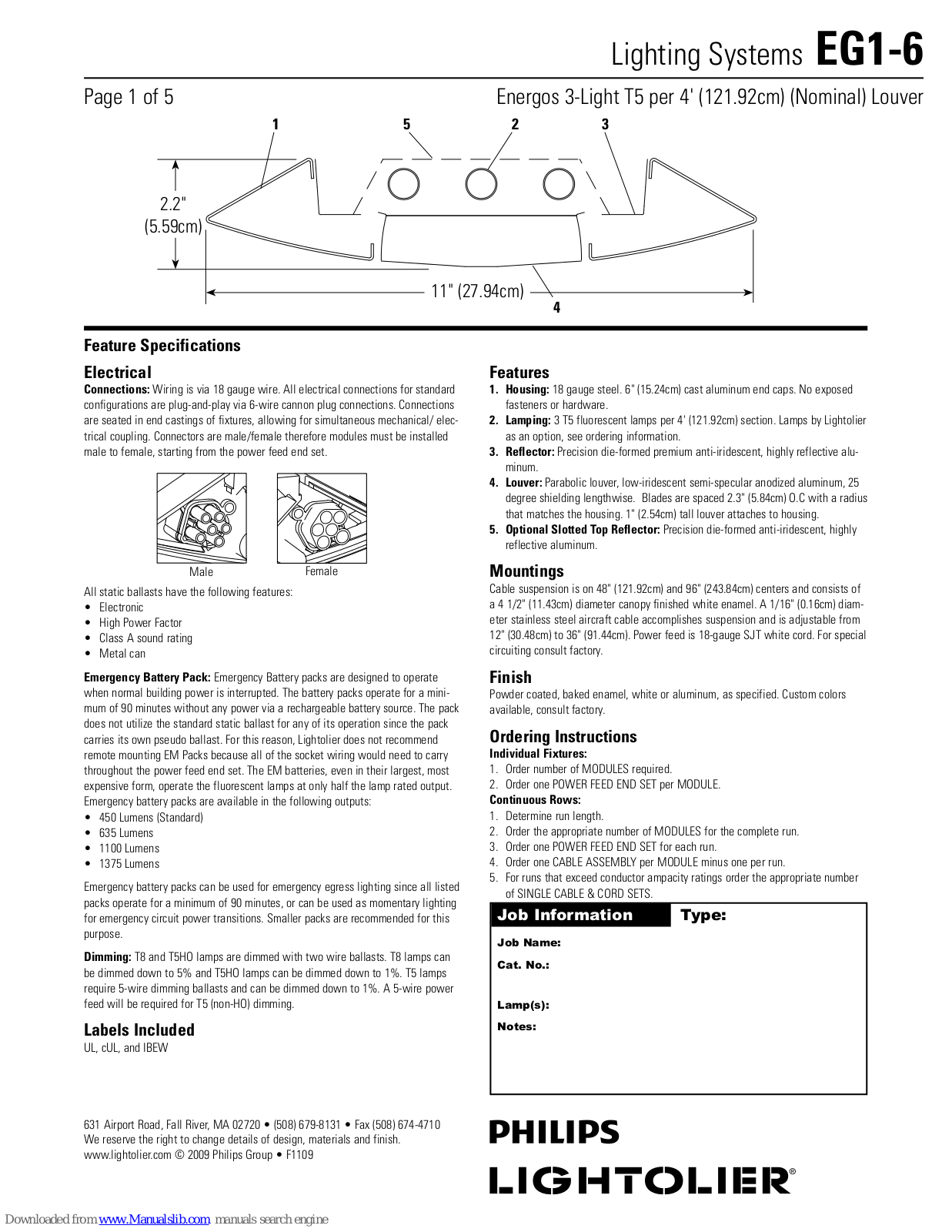 Philips EG1-6, Lightolier EG1-6 Specification