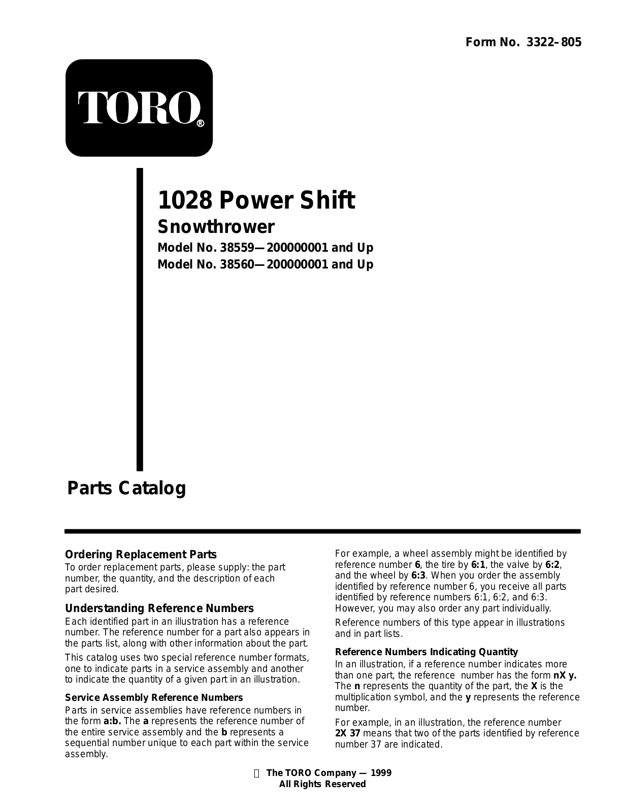 Toro 38559, 38560 Parts Catalogue