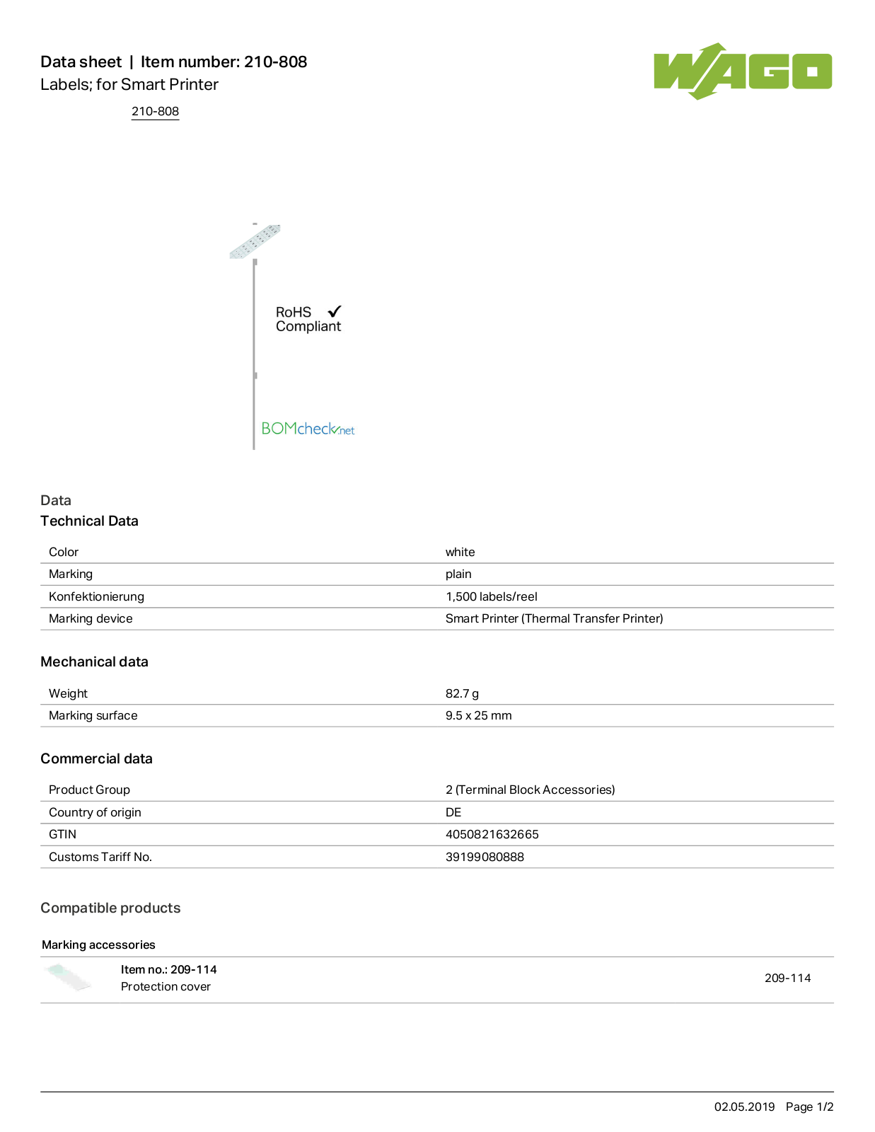 Wago 210-808 Data Sheet