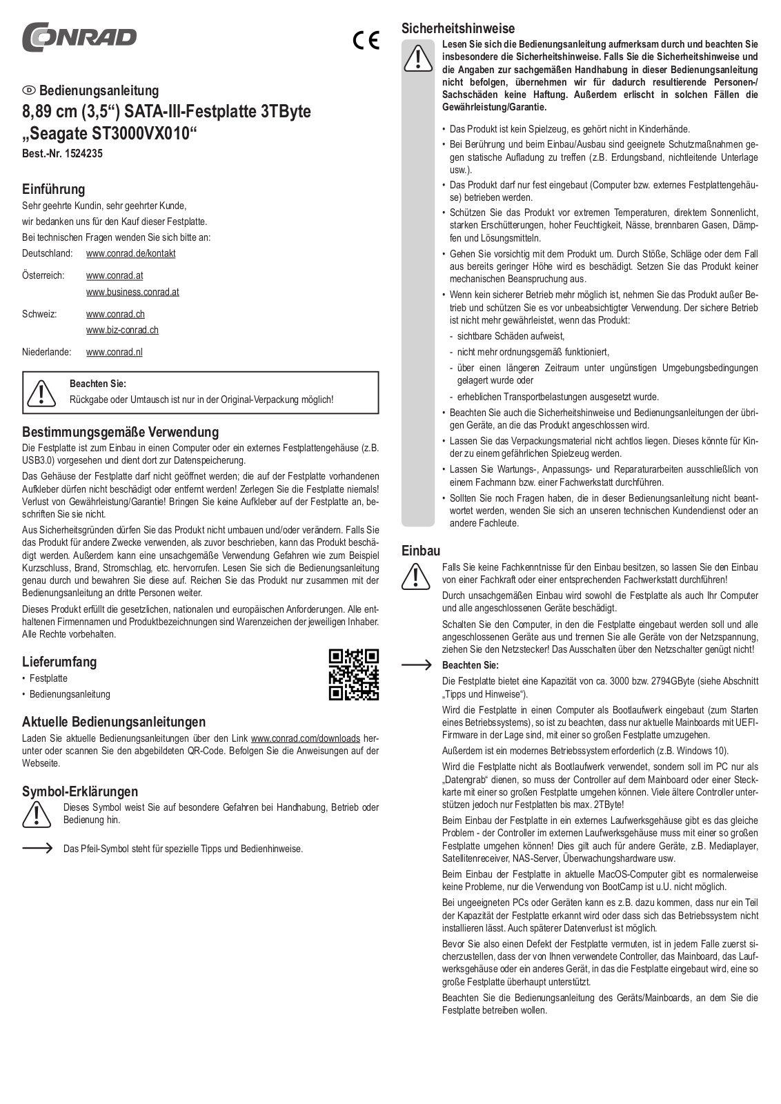 Seagate ST3000VX010 OPERATION MANUAL