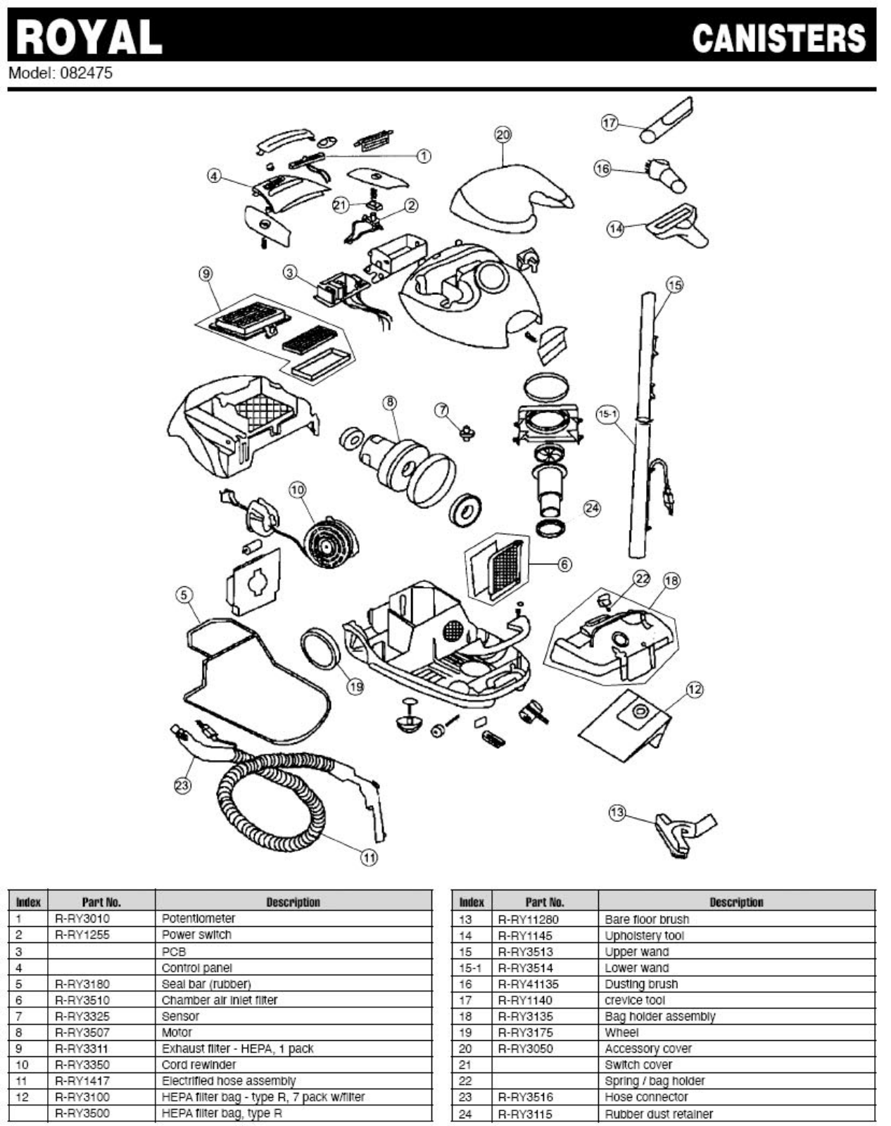 Royal 082475 Parts List