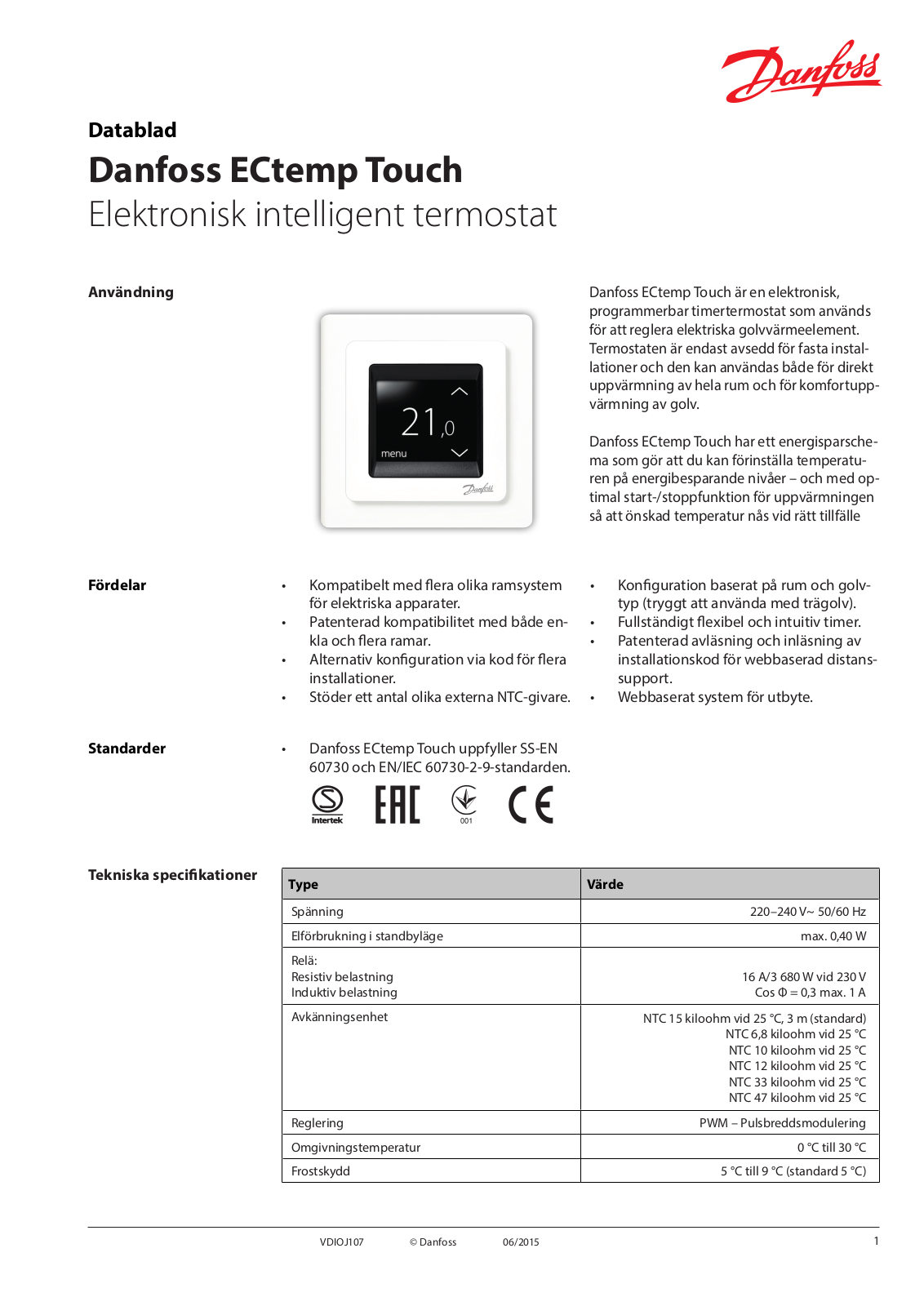 Danfoss ECtemp Touch Data sheet