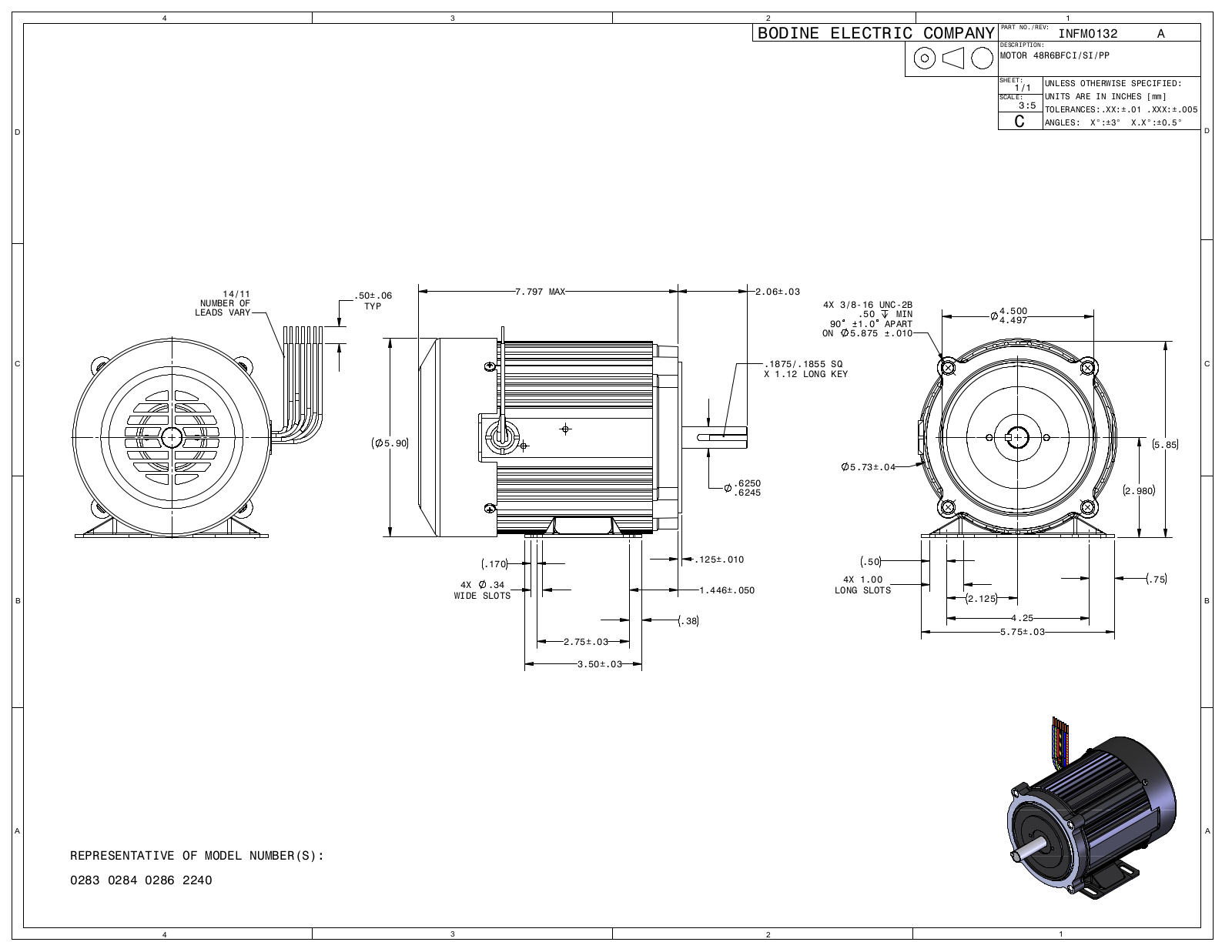 Bodine 0283, 0284, 0286, 2240 Reference Drawing