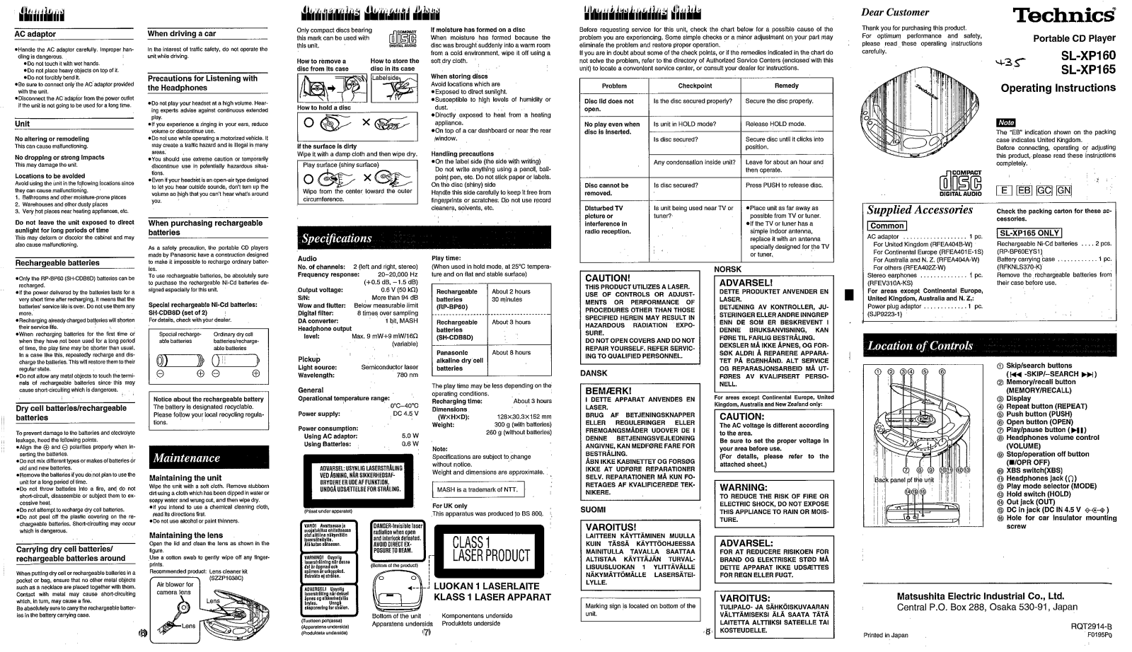 Panasonic SL-XP160, SL-XP165 User Manual
