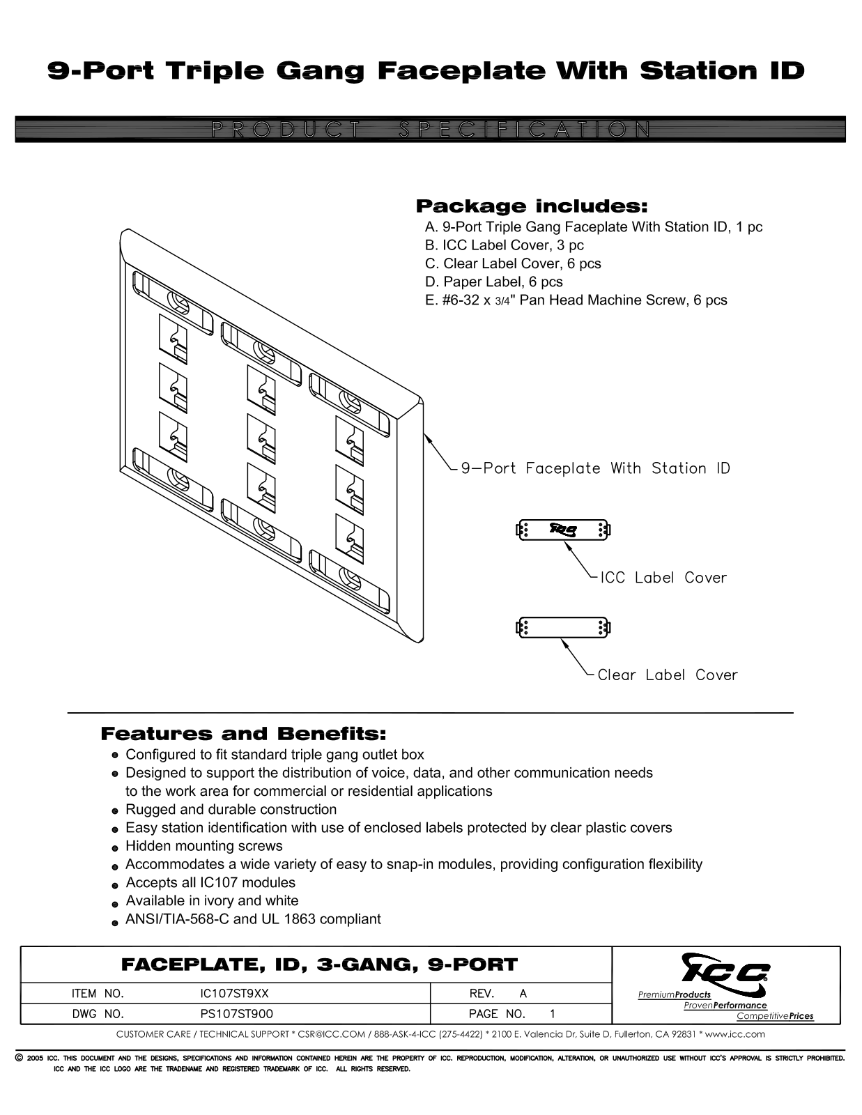 ICC IC107ST9IV, IC107ST9WH Specsheet