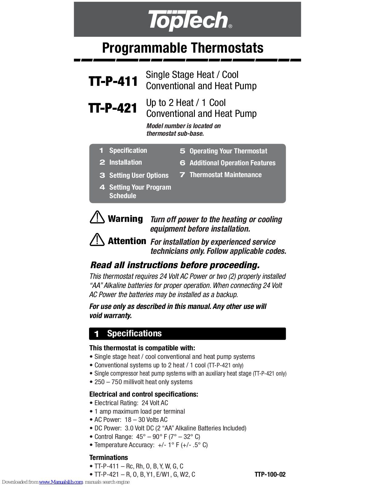 Toptech TT-P-411, TT-P-421 User Manual