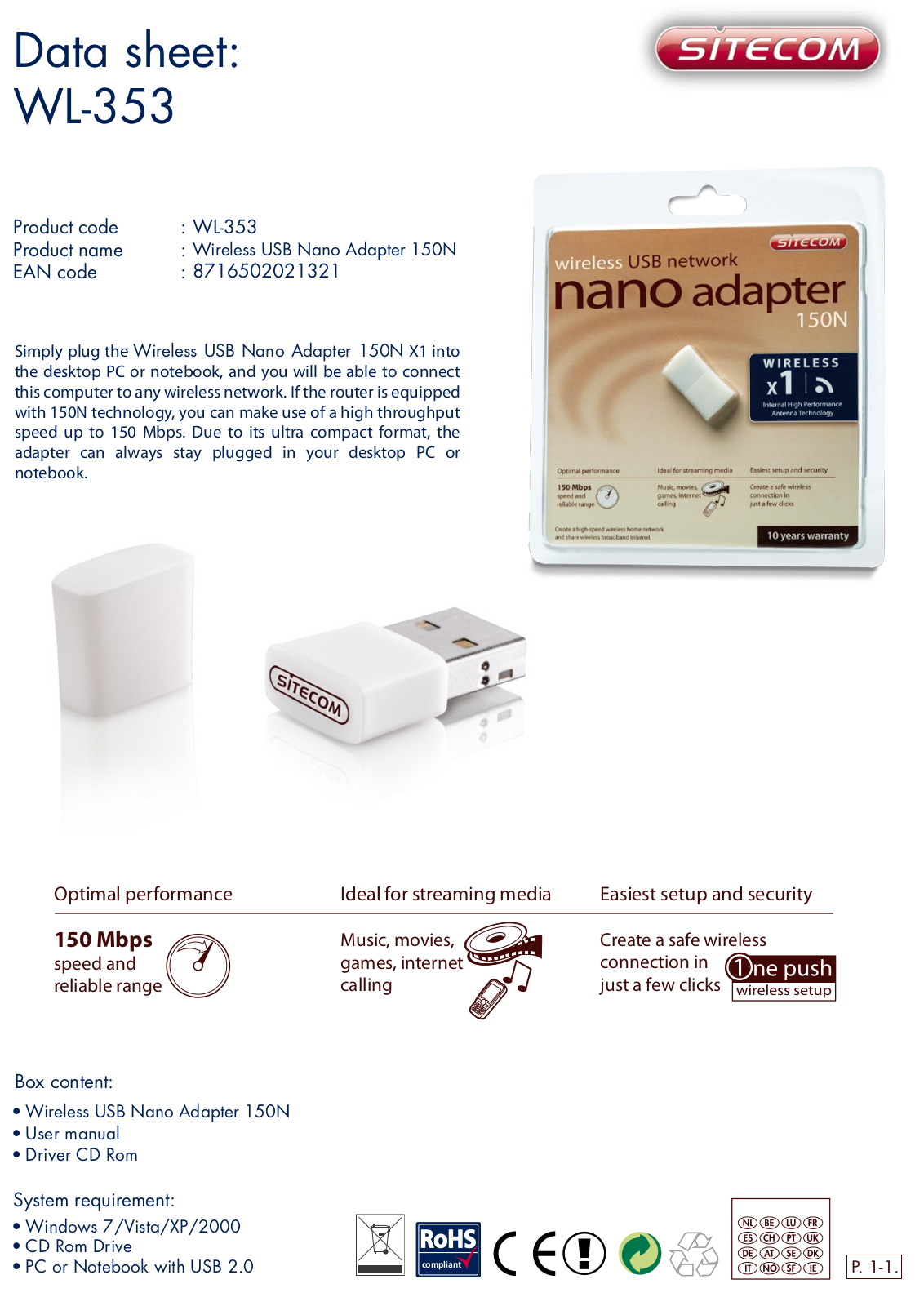 Sitecom WL-353 DATASHEET - ManualMachine.com